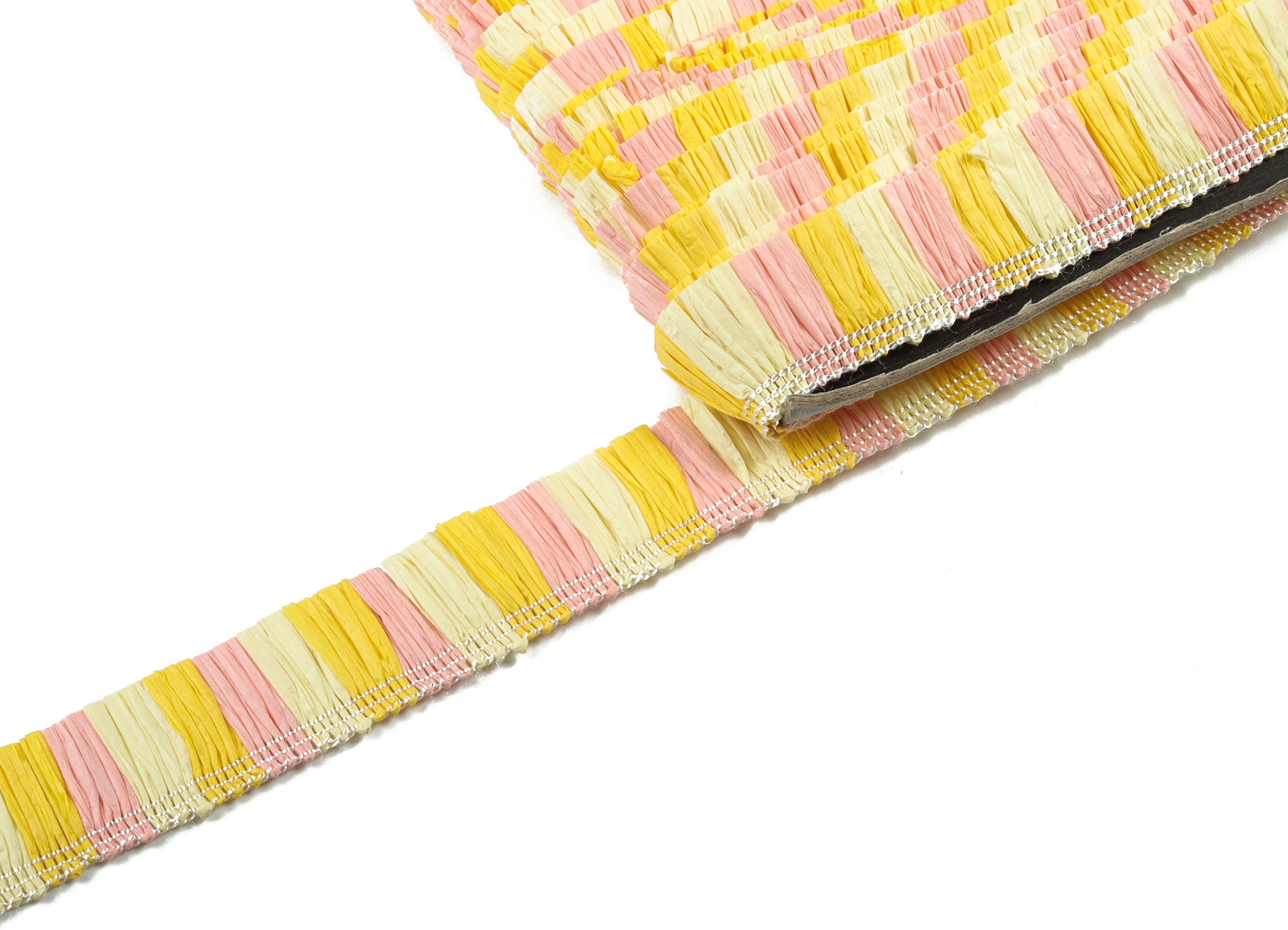 Raffia Tassels Strip - Natural Raffia Grass -  Yellow Pink Color  Raffia Tassel Skirt - Jewelry Accessories - 25x2.8mm - RS1070 - DOMEDBAZAAR