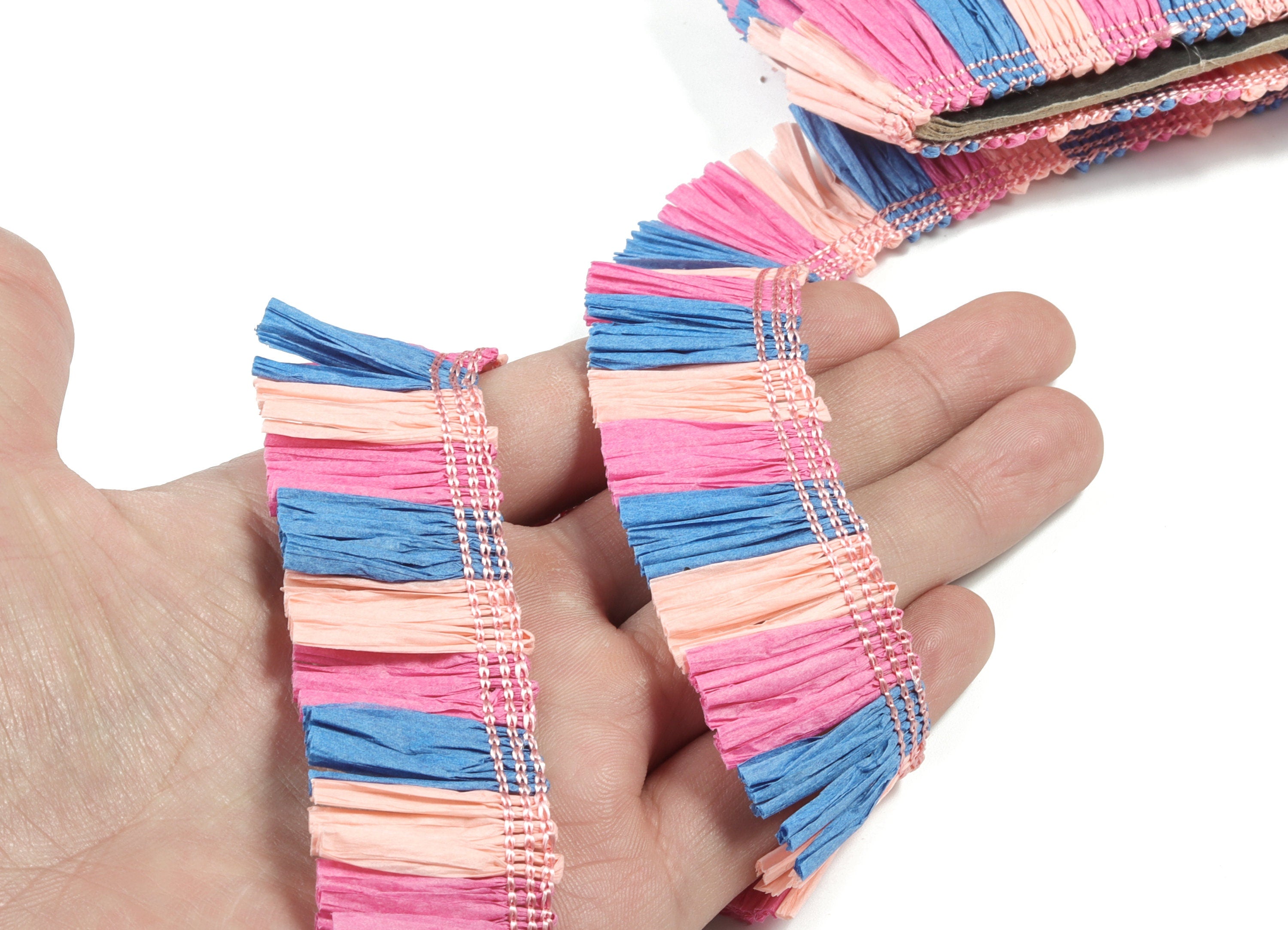 Raffia Tassels Strip - Natural Raffia Grass - Blue Pink Color Raffia Tassel Skirt - Jewelry Accessories - 25x2.8mm - RS1071 - DOMEDBAZAAR
