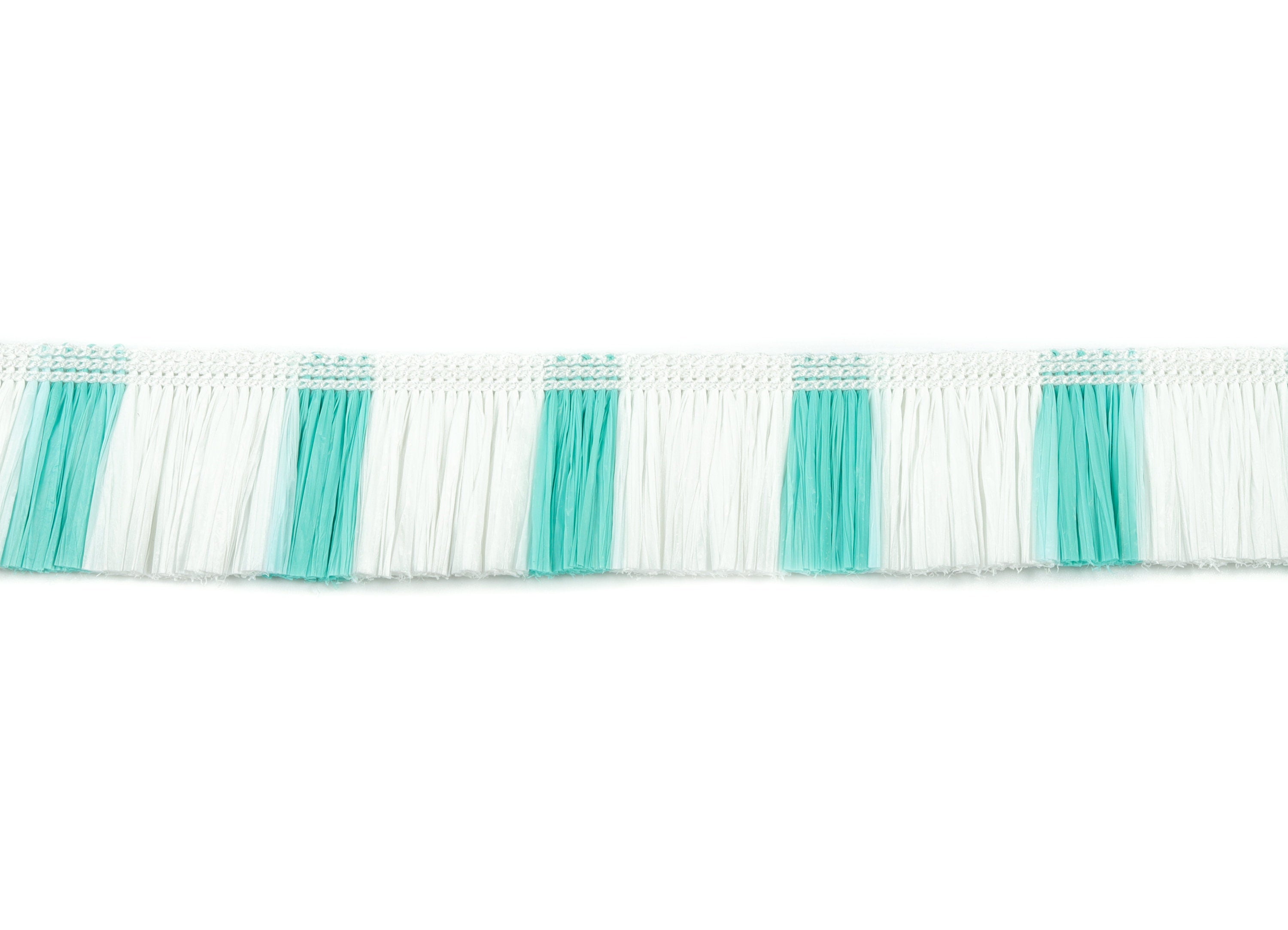 Raffia Tassels Strip - Natural Raffia Grass -  White Green Color Raffia Tassel Skirt - Jewelry Accessories - 25x2.8mm - RS1067 - DOMEDBAZAAR