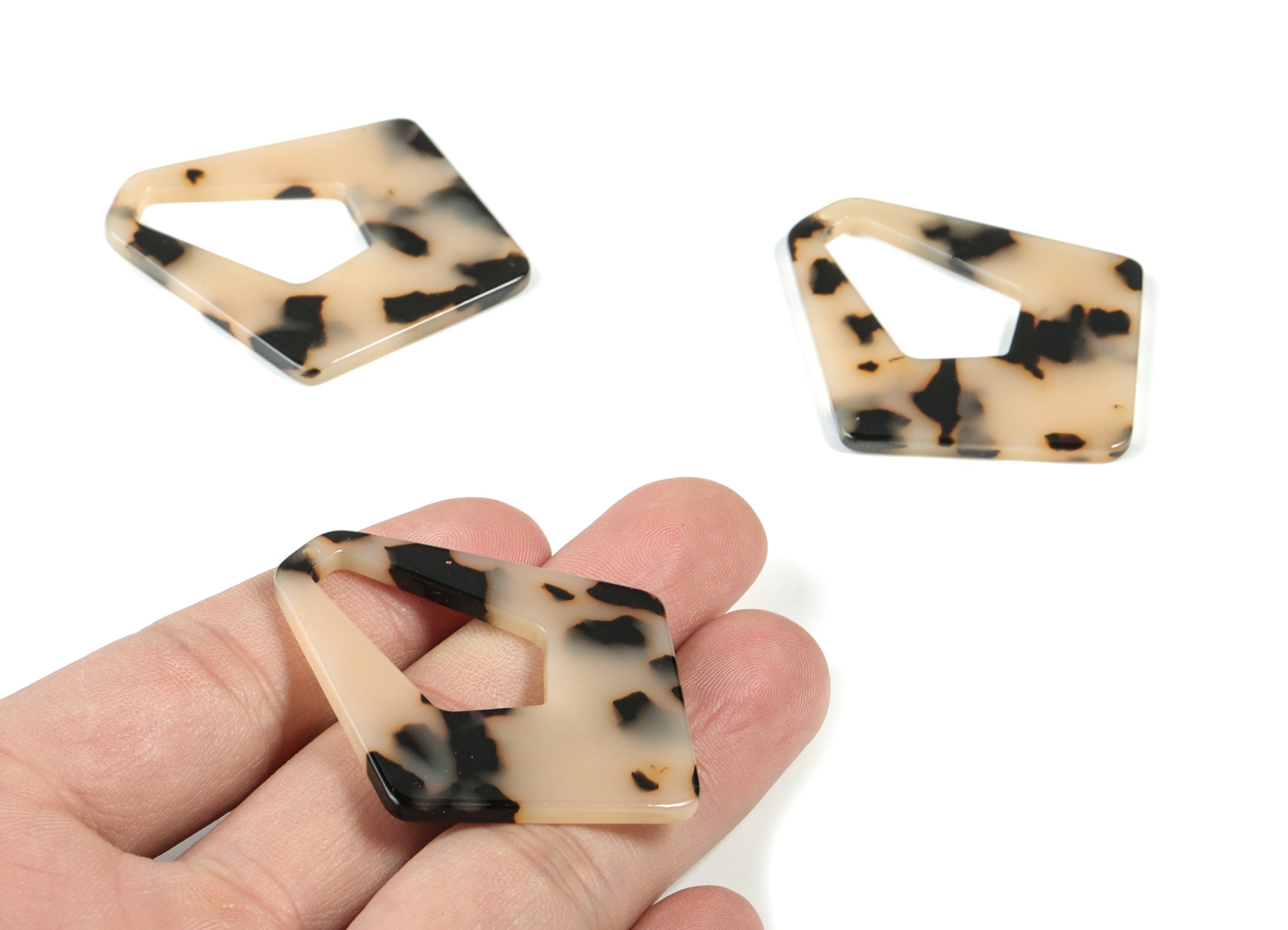 Acetate Earring Charms - Blonde Tortoise Shell Earrings - Big Diamond Charms and Pendant - Color Code: A07 - 49.5x45.9x2.56mm - AC1197-A07 - DOMEDBAZAAR