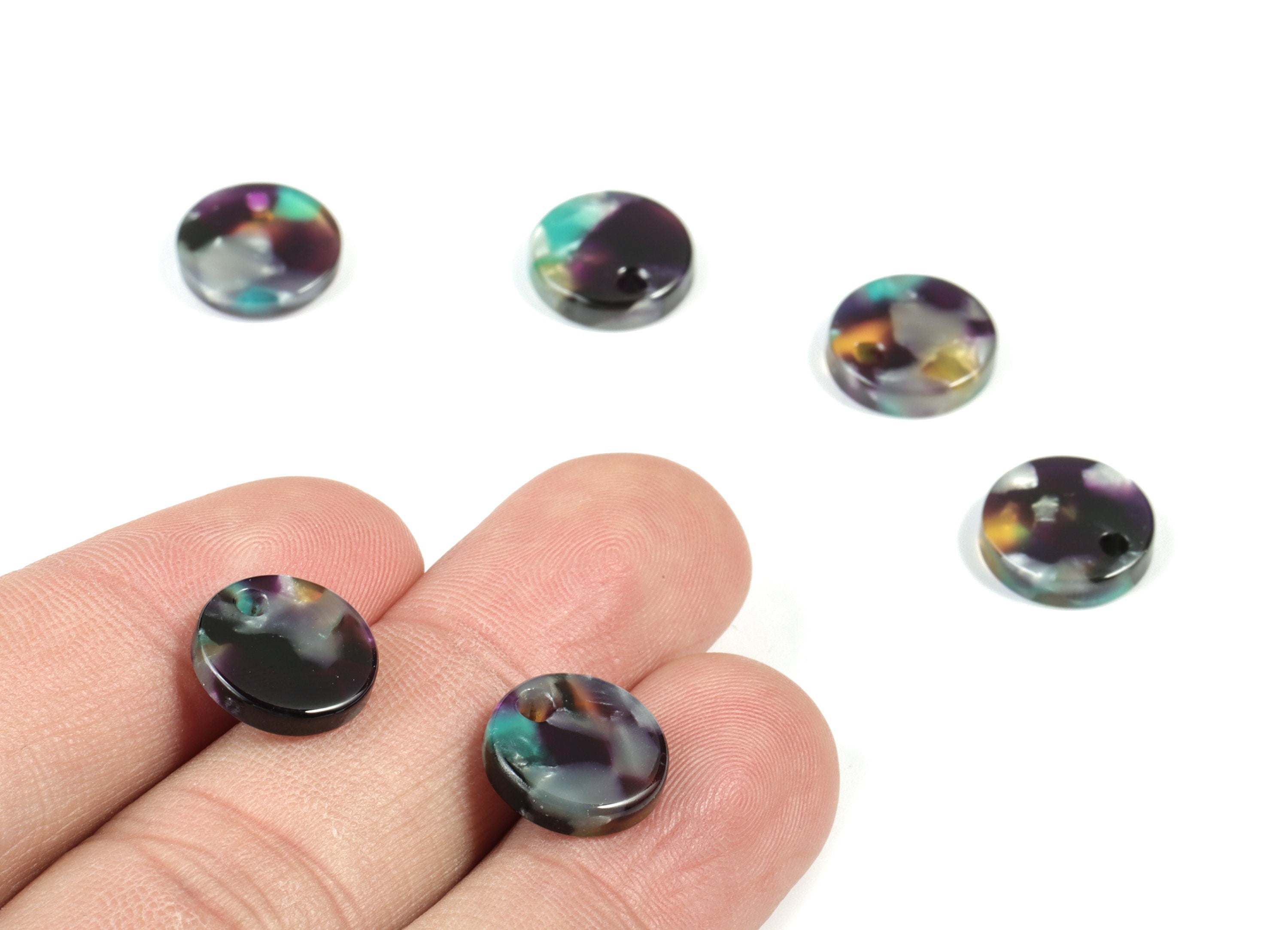 Acetate Acrylic Earring Charms - Round Acetate Earrings With 1 Hole - Color Code: A50 - Earring Findings - 11.82x11.82x2.6mm - AC1161-A50 - DOMEDBAZAAR