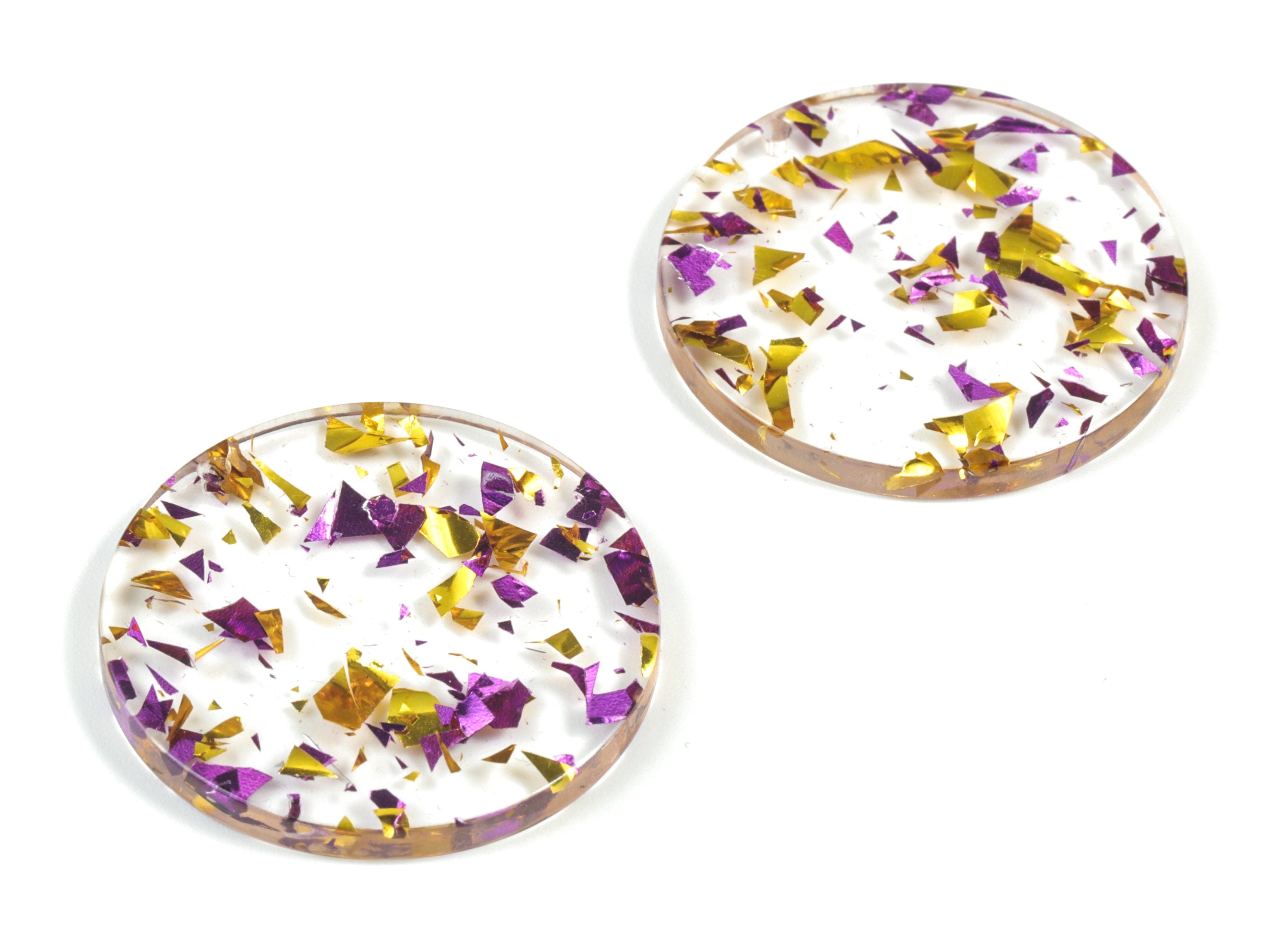 Acetate Round Earring Charms - Blue Round Pendant - Purple & Gold Confetti - Color Code: A388 - 30.33x30.33x2.58mm - AC1315-A388 - DOMEDBAZAAR