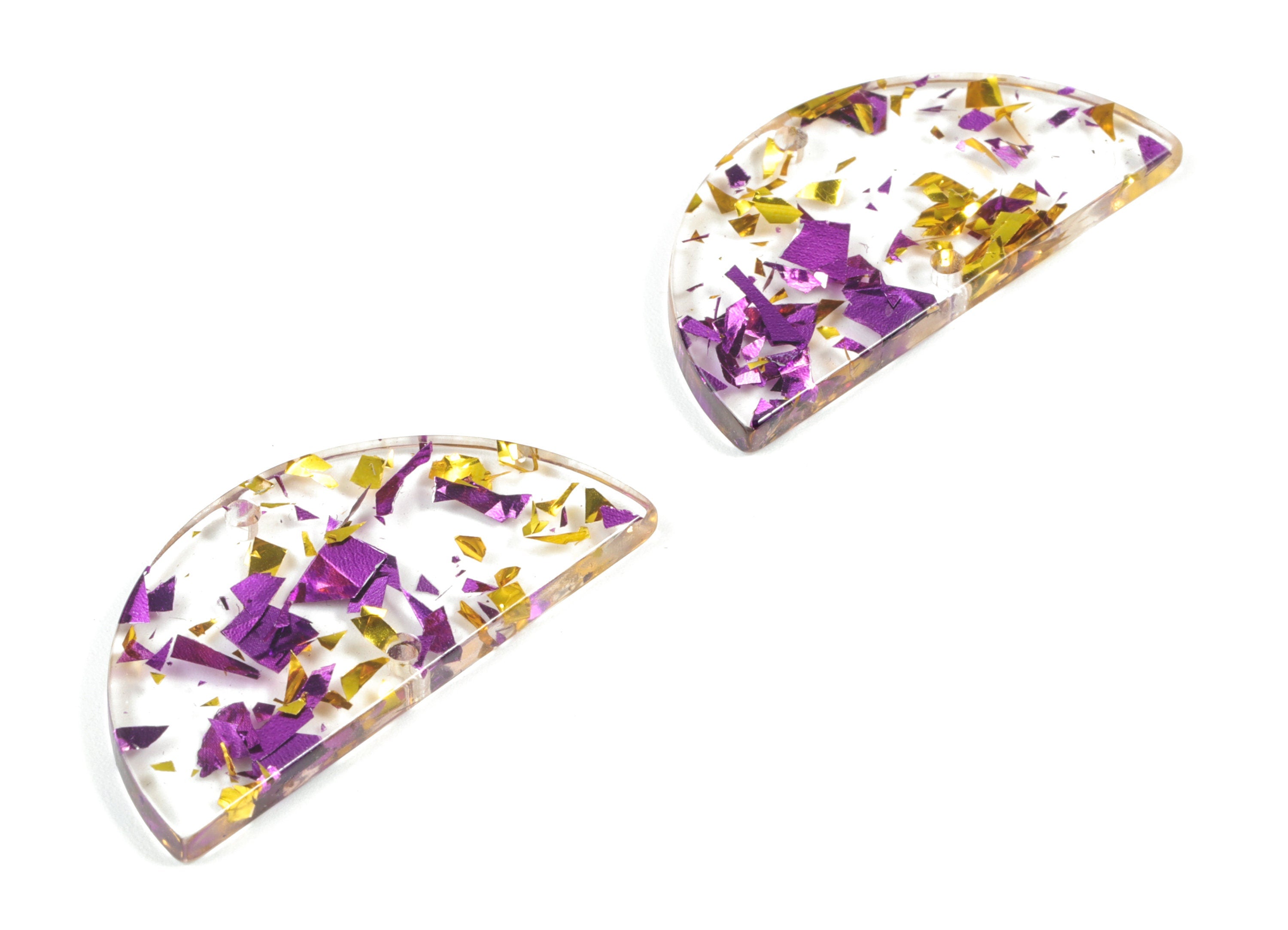 Acetate Semicircle Connectors - Purple & Gold Confetti Half Moon Earrings Charms - Color Code:A388 - 37.63x18.78x2.41mm - AC1794-A388 - DOMEDBAZAAR