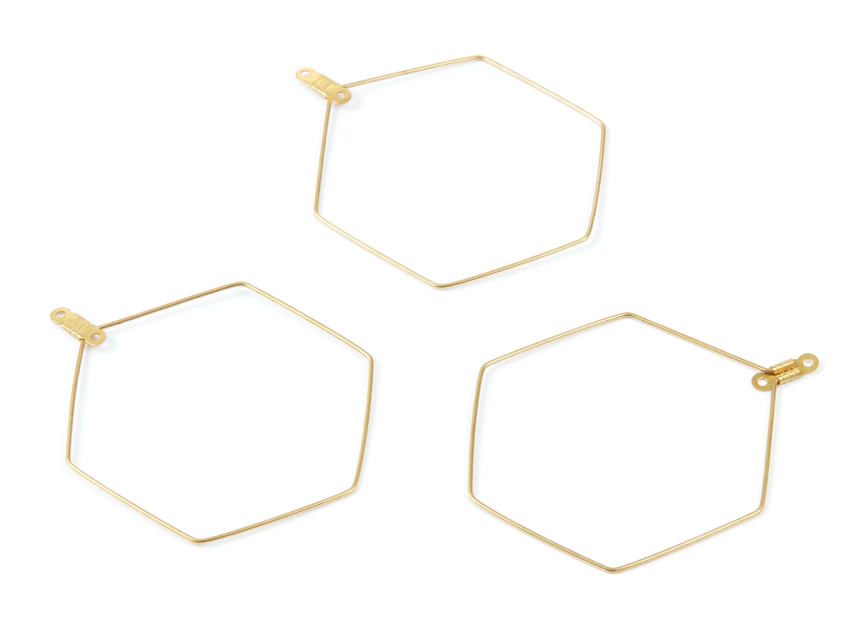Raw Brass Earring Hoops - Hexagon Shaped Ear Wire - Geometric Earring Findings - Jewelry Supplies - 52x40x0,7mm - PP1516 - DOMEDBAZAAR