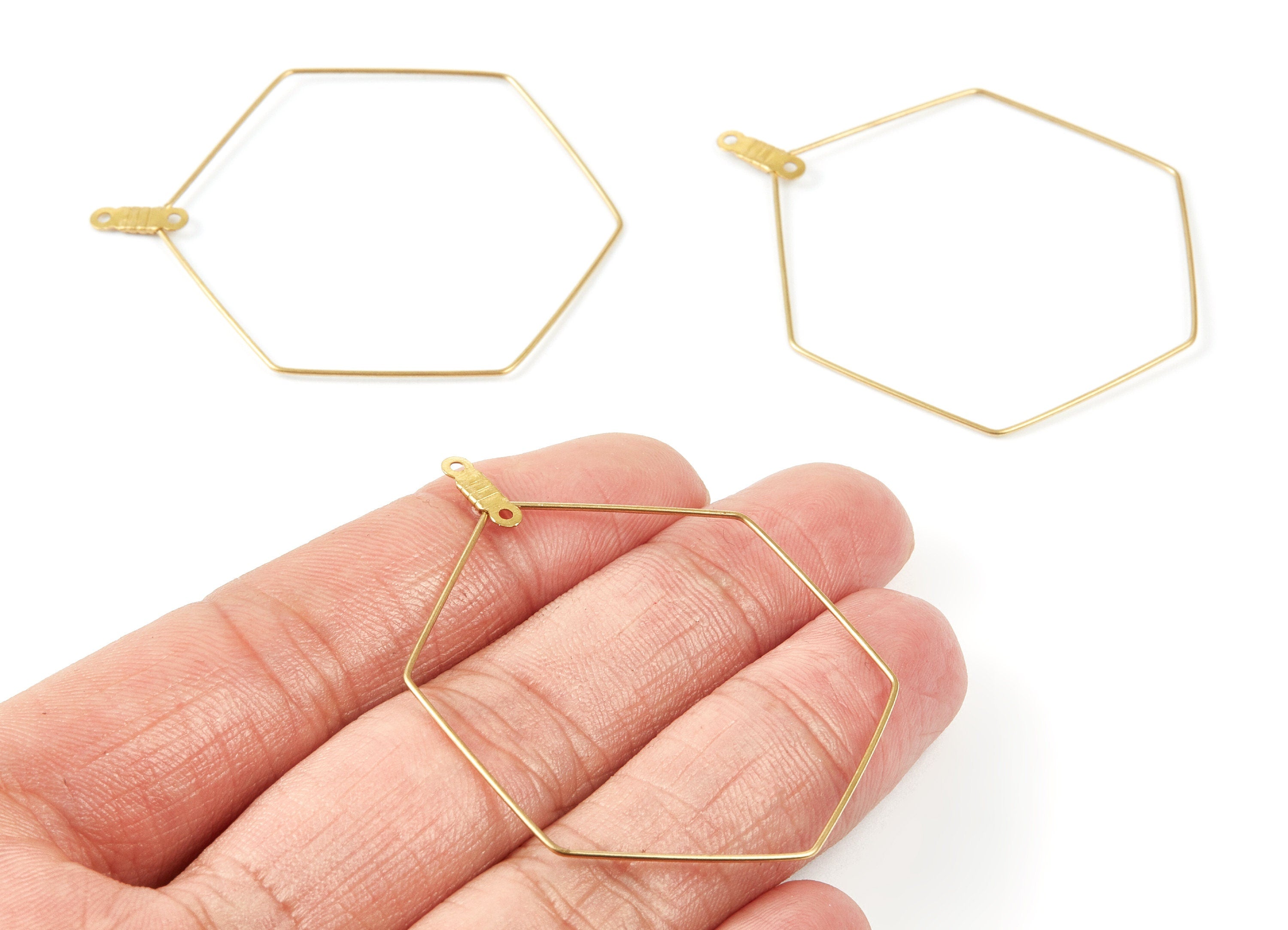 Raw Brass Earring Hoops - Hexagon Shaped Ear Wire - Geometric Earring Findings - Jewelry Supplies - 52x40x0,7mm - PP1516 - DOMEDBAZAAR
