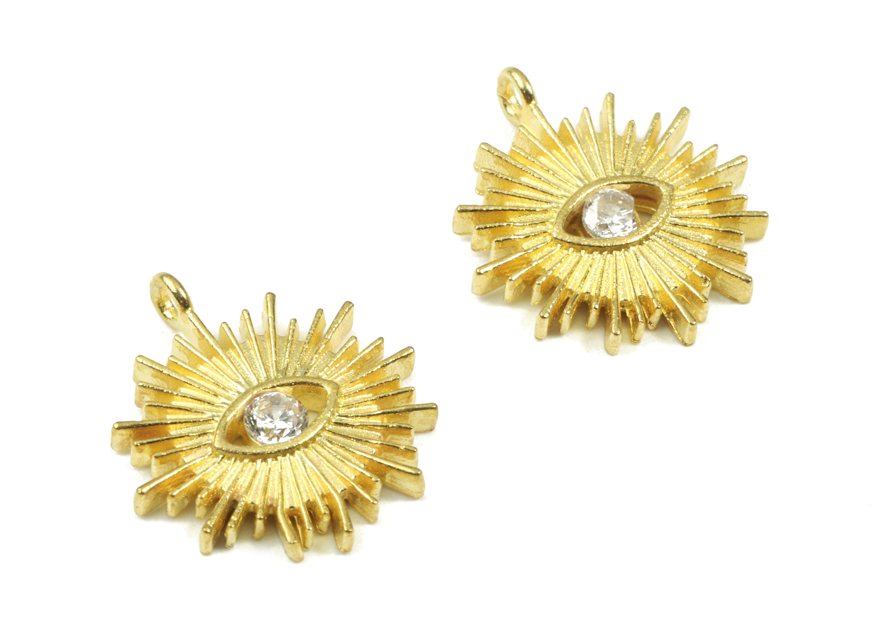 Brass Sun Eye Earring Charm With Zincon - Raw Brass Sun Eye Pendant - Earring Findings - Jewelry Supplies - 16.87x14.92x2.17mm - PP3089 - DOMEDBAZAAR