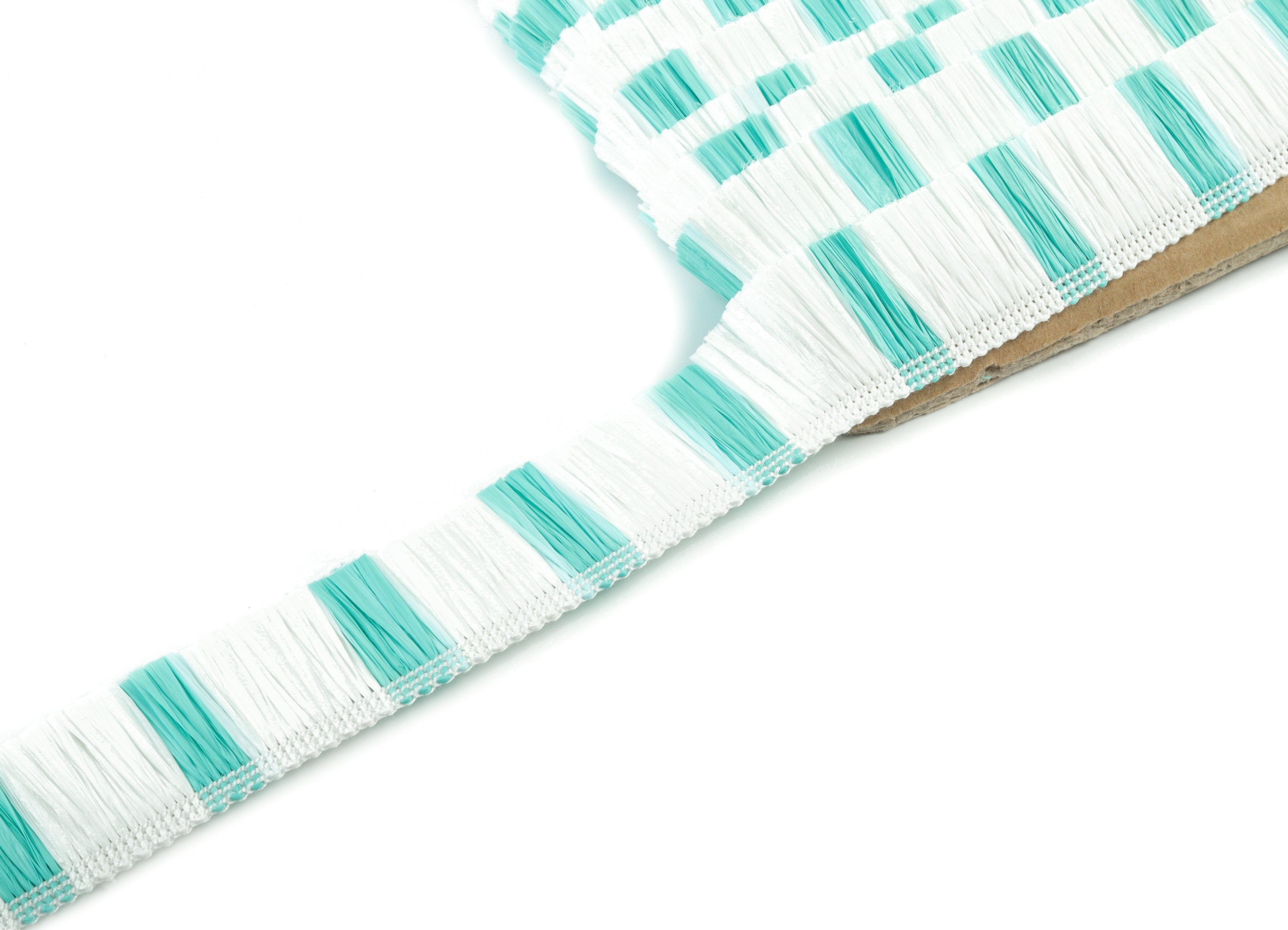 Raffia Tassels Strip - Natural Raffia Grass -  White Green Color Raffia Tassel Skirt - Jewelry Accessories - 25x2.8mm - RS1067 - DOMEDBAZAAR