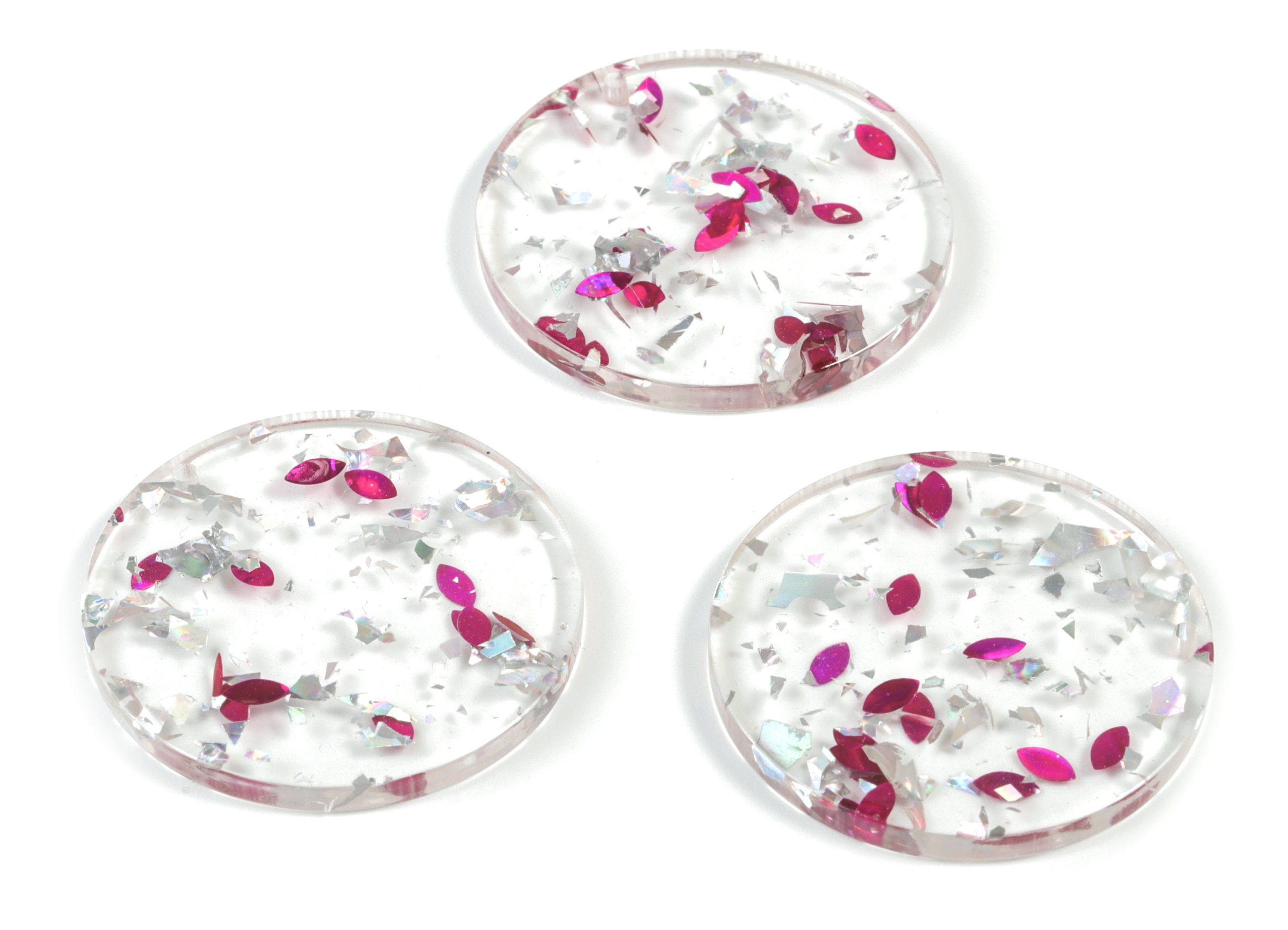 Acetate Round Earring Charms - Blue Round Pendant - Pink Silver Foil & Confetti - Color Code: A449 - 30.33x30.33x2.58mm - AC1315-A449 - DOMEDBAZAAR