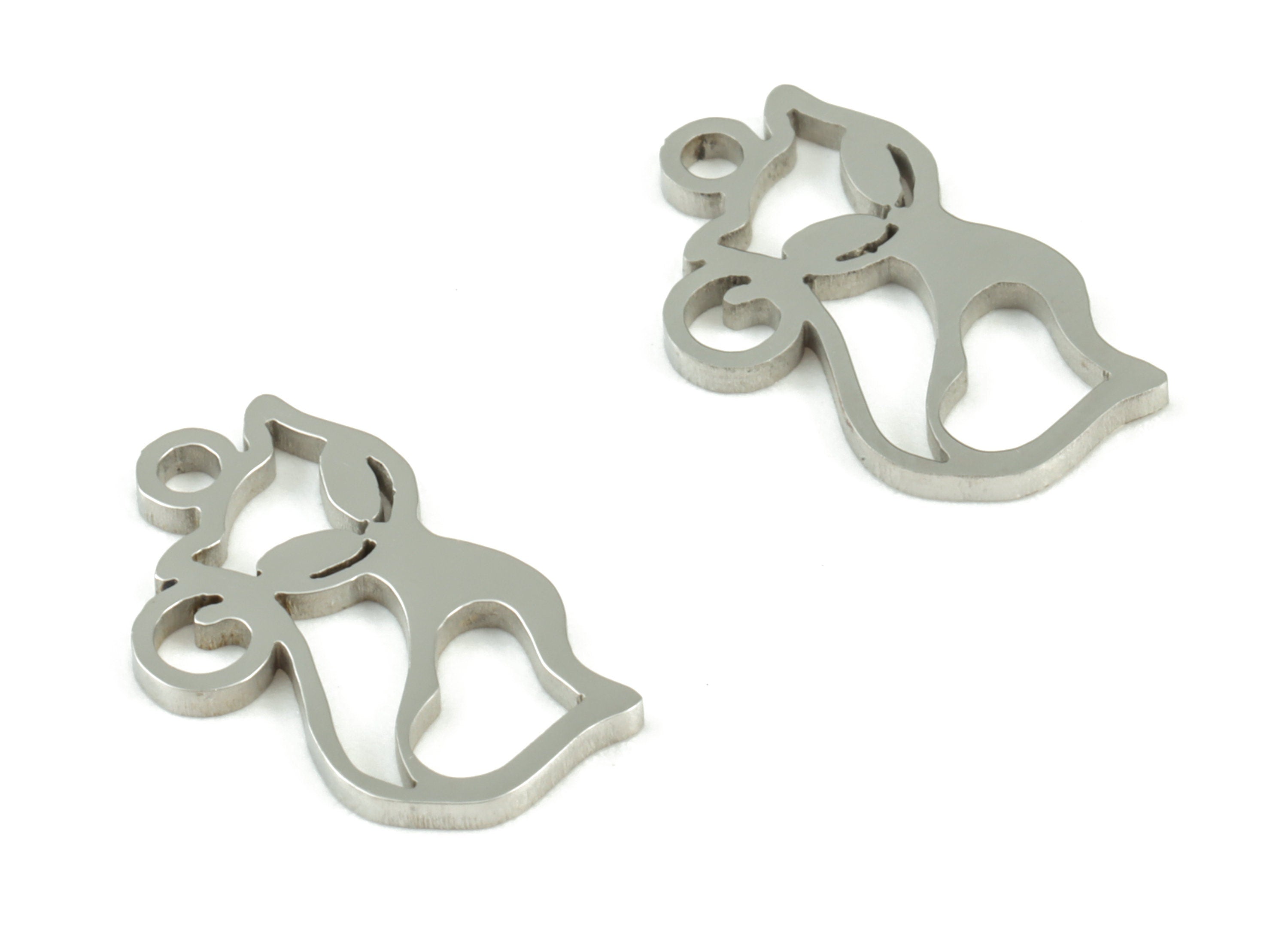 Stainless Steel Cat Charms - Cat Earrings and Pendant - Bracelet Pendant - Jewelry Supplies - 14.65x9.2x0.95mm - SS1057 - DOMEDBAZAAR