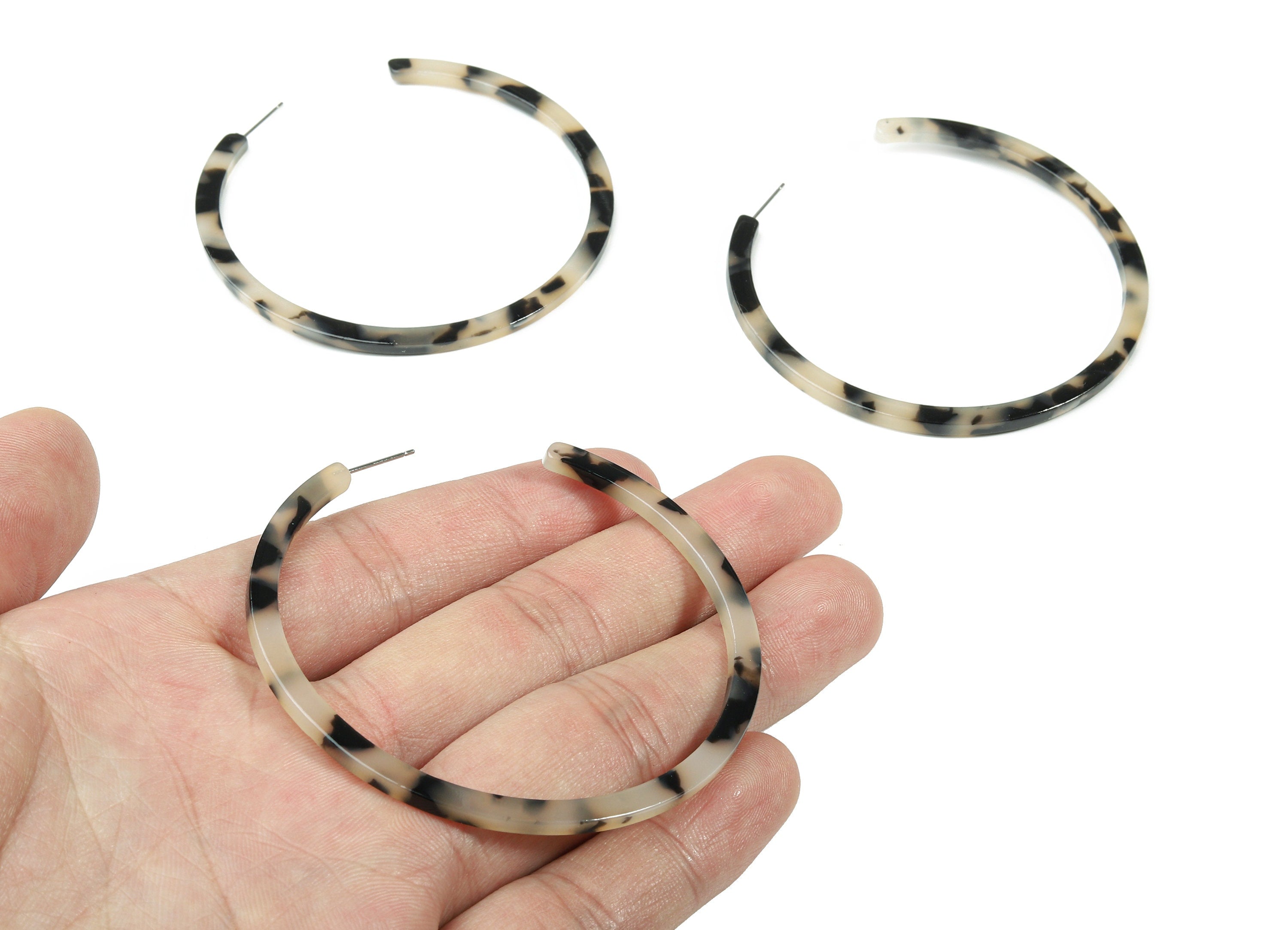 Open Hoop Earring Stud - 2.5 inch Hoop Earring - Blonde Tortoise Shell Acetate Round Earring Post - Color Code: A430 - 66x4x3mm- AC1307-A430 - DOMEDBAZAAR