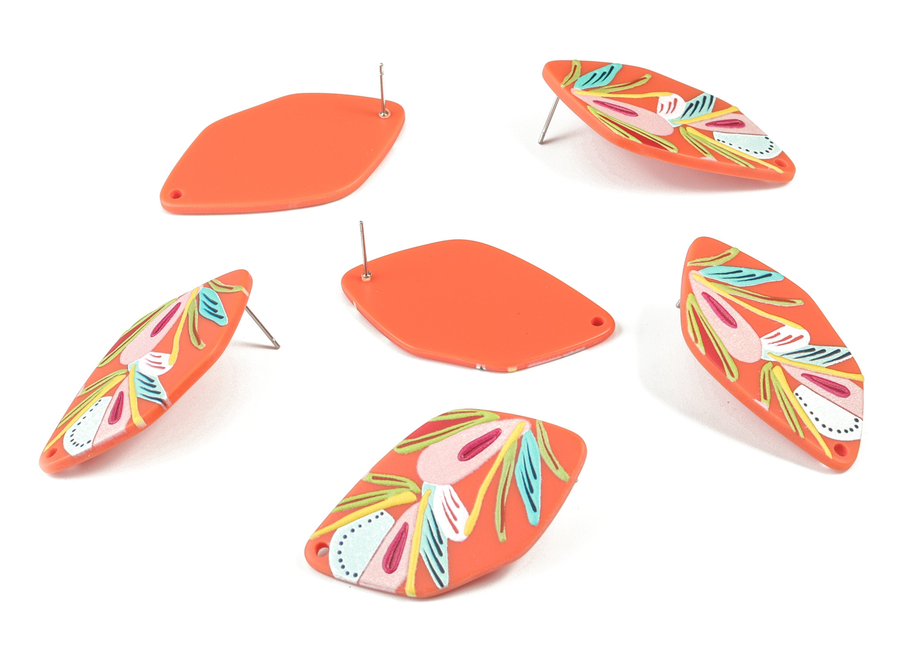 Acrylic Flower Earring Stud - Printing Geometric Earring Post - 316 Stainless Steel Post - Jewelry Supplies - 45.44x25.98x2.77mm - AC2152 - DOMEDBAZAAR