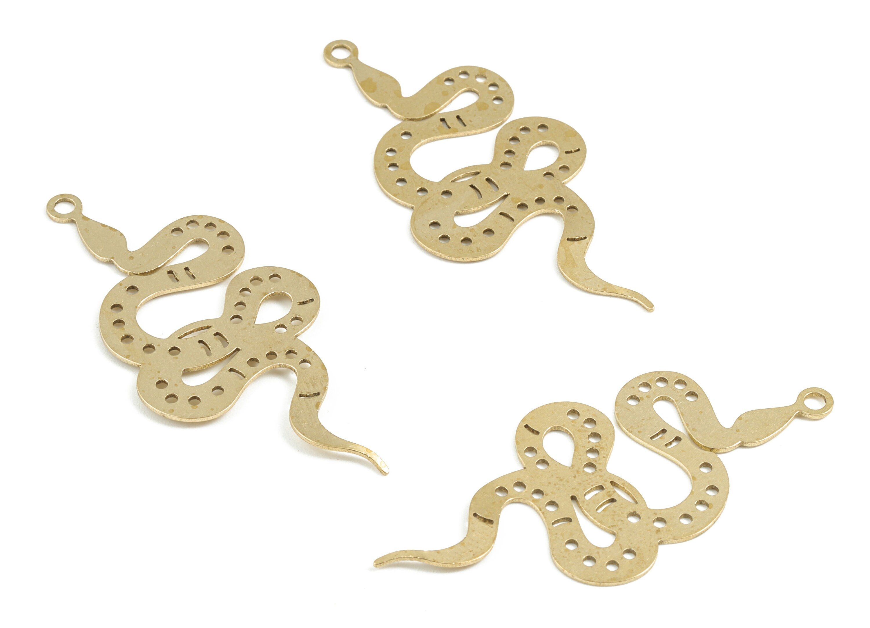 RAW Brass Snake Charm - Snake Pendant - Snake Earring - Jewelry Making Supplies Snake - Jewelry Gift for Snake Lovers - 51x23x0.6mm - PP3631 - DOMEDBAZAAR