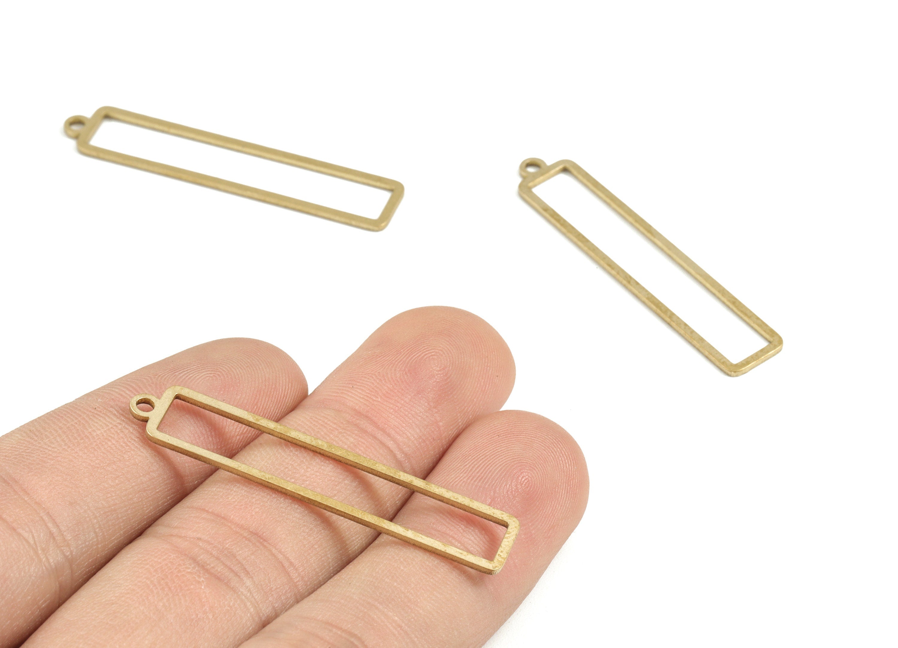 Brass Rectangle Earring Charms - Raw Brass Rectangle Pendant - Earring Findings - Jewelry Supplies - 43.67x8.55x1mm - PP3644 - DOMEDBAZAAR