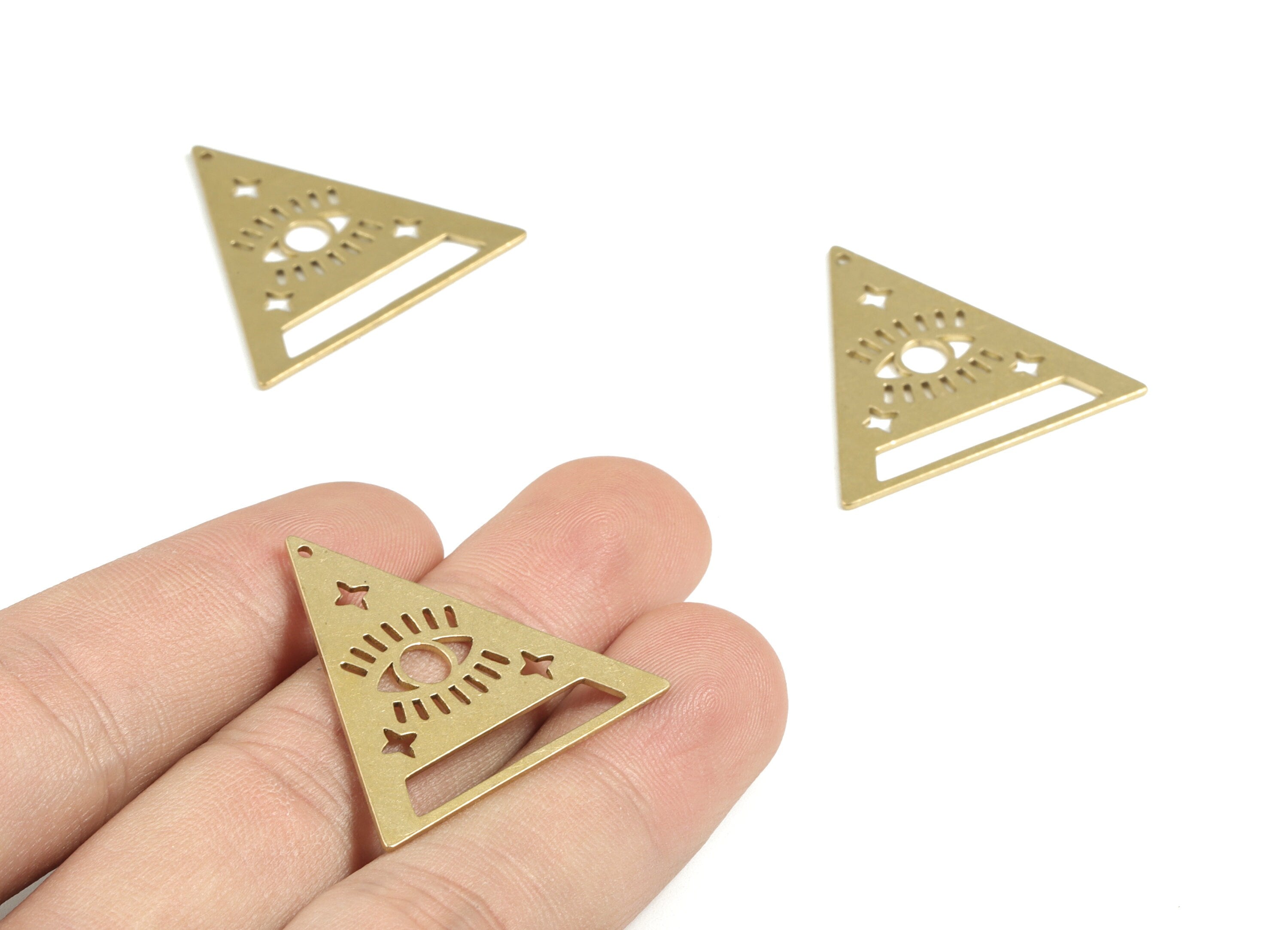 Brass Triangle Earring Charms - Raw Brass Eye Star Pendant - Earrings Finding - Jewelry Supplies - 31.53x30.23x0.75mm - PPM3063 - DOMEDBAZAAR