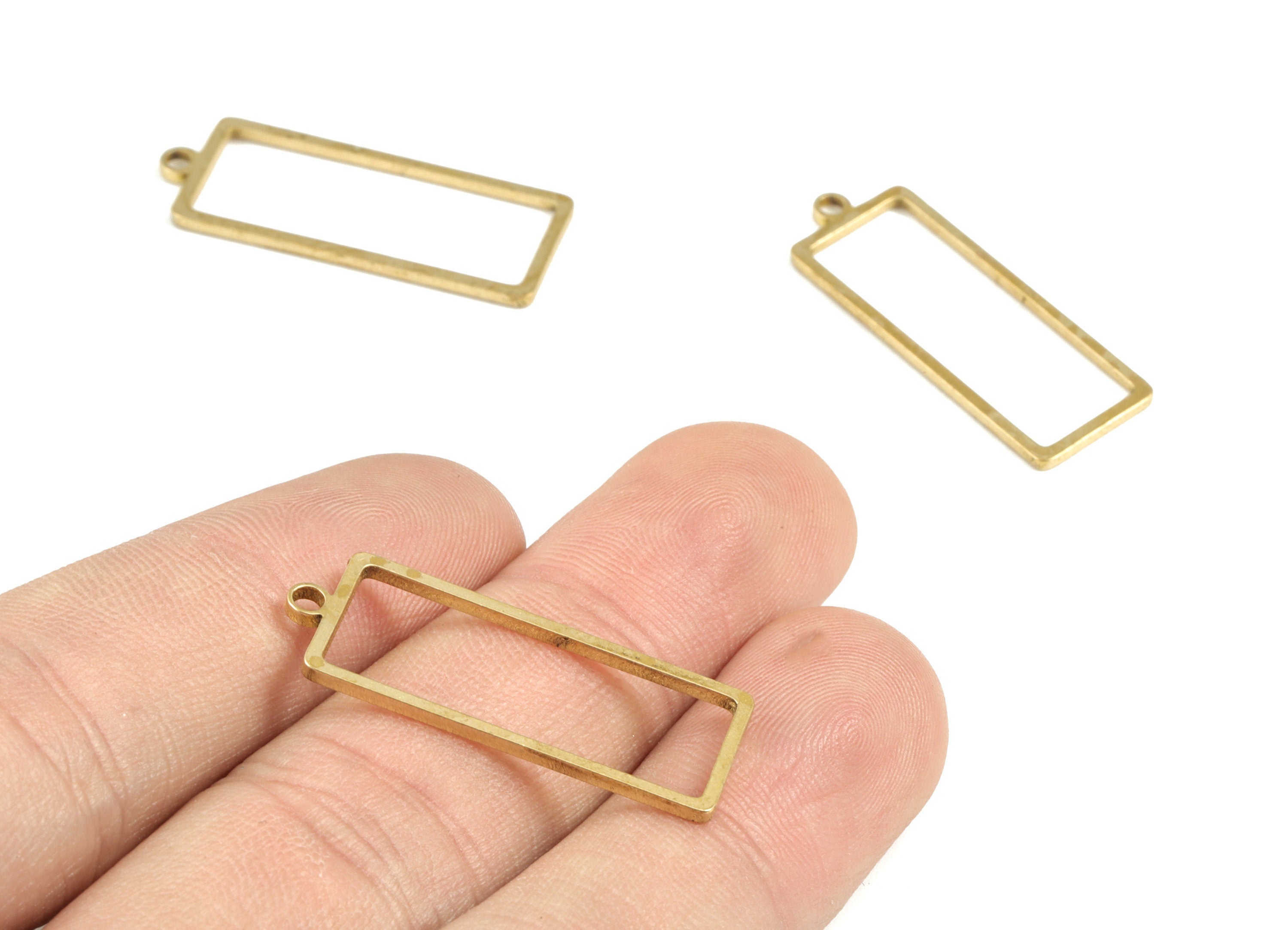 Brass Rectangle Earring Charms - Raw Brass Rectangle Pendant - Earring Findings - Jewelry Supplies - 31.21x11.5x1.18mm - PP3695 - DOMEDBAZAAR