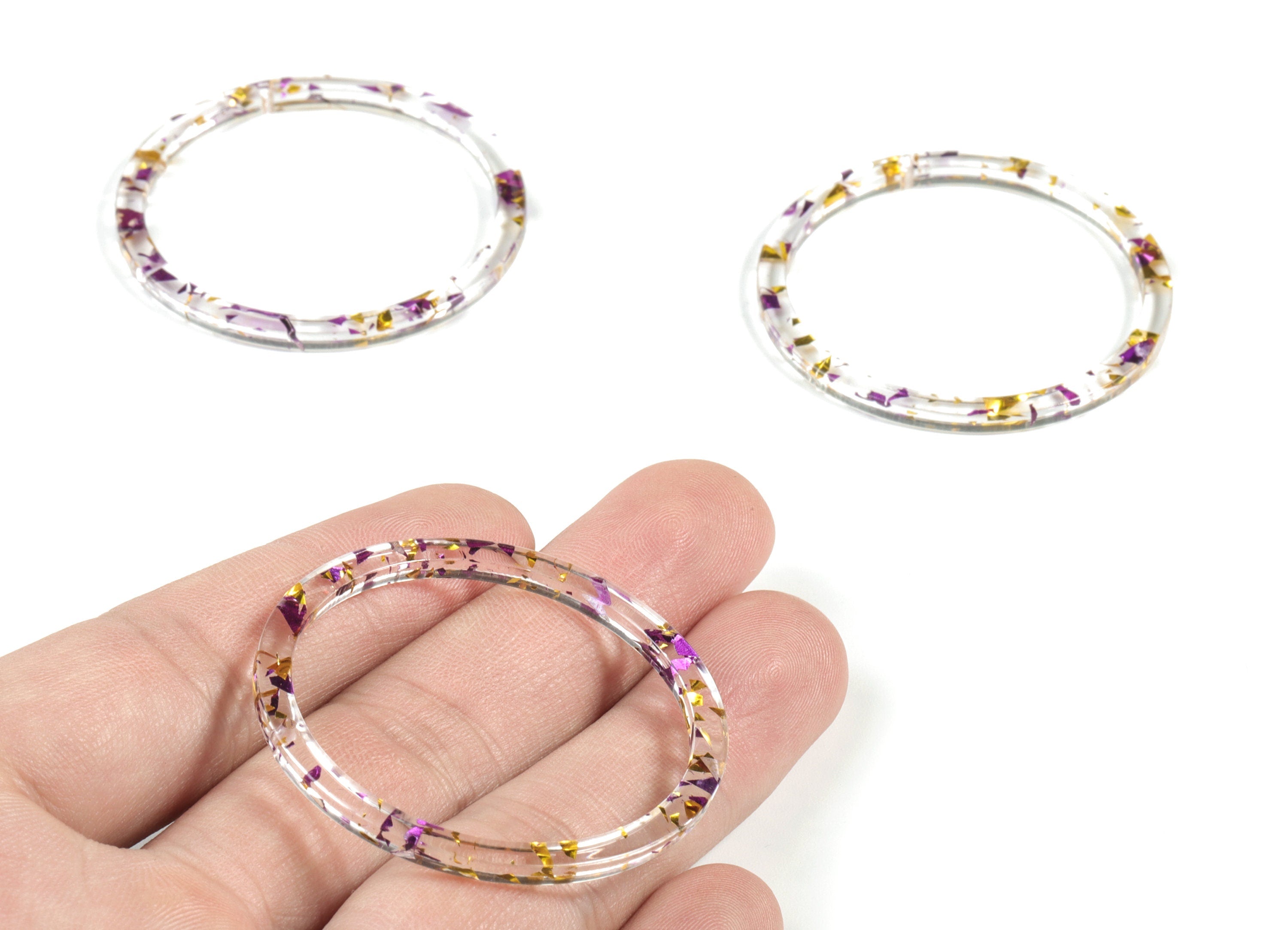 Acrylic Earring Hoop - Circle Earrings Charms and Pendant - Purple & Gold Confetti - Color Code: A388 - 44.59x44.59x2.08mm - AC1126-A388 - DOMEDBAZAAR