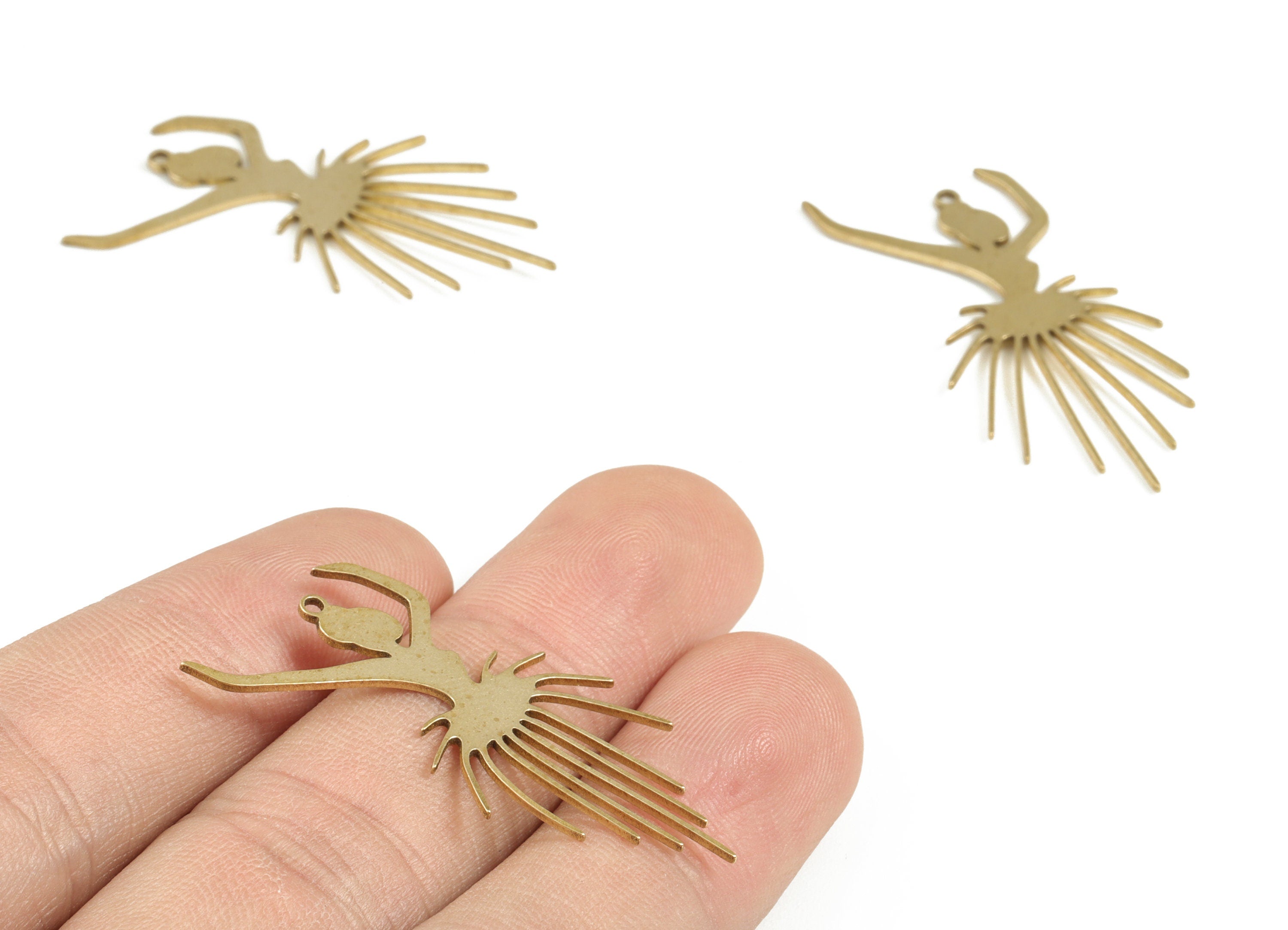 Brass Ballet Lady Earring Charms - Raw Brass Ballet Lady Pendant - Earring Findings - Jewelry Supplies - 41.2x18.48x0.79mm - PP3711 - DOMEDBAZAAR