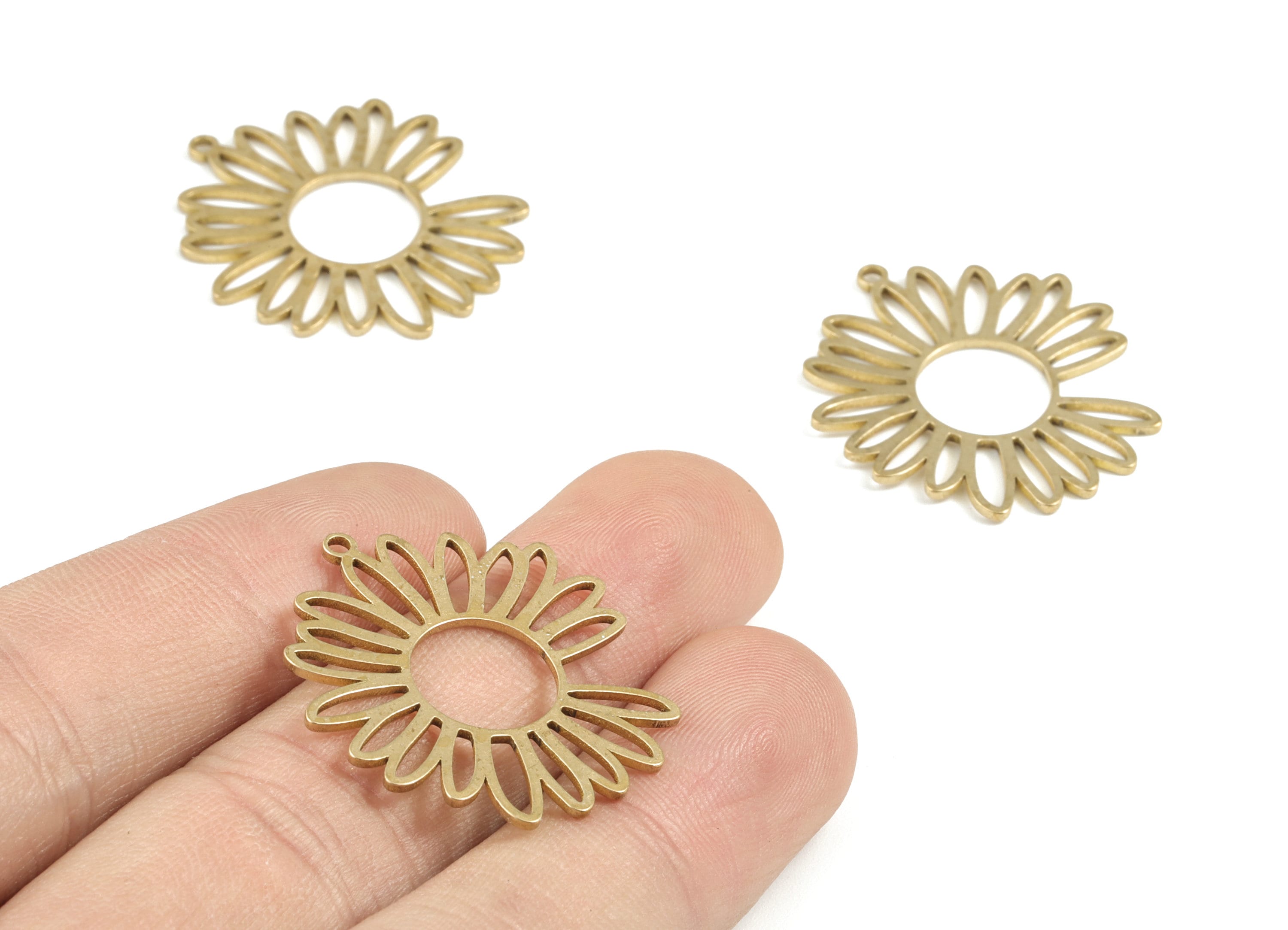 Brass Flower Earring Charms - Raw Brass Flower Pendant - Earring Findings - DIY Jewelry Making Supplies - 29.82x26.59x1.02mm - PP3750 - DOMEDBAZAAR