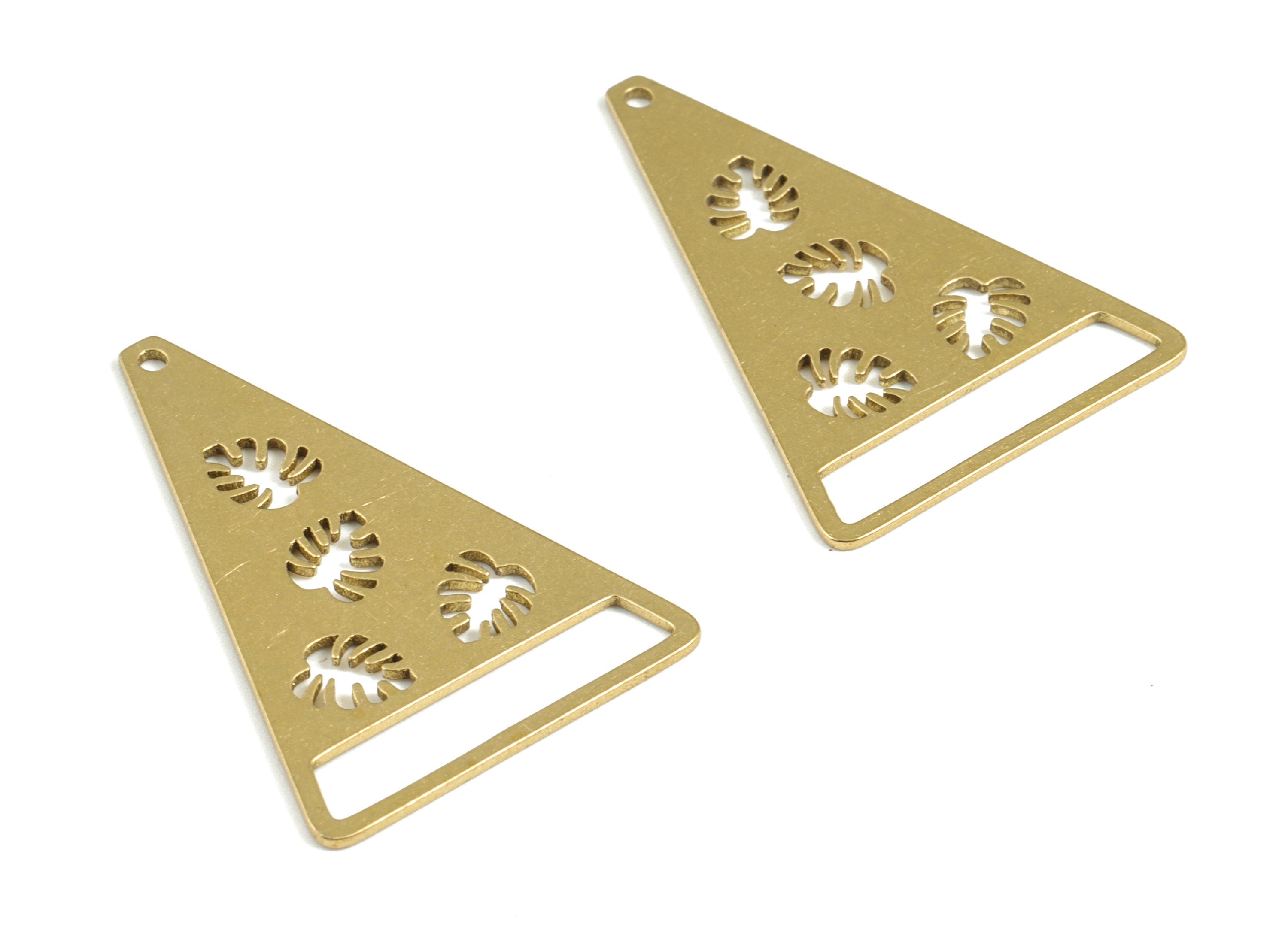 Brass Monsteras Triangle Earring Connector - Raw Brass Triangle Monstera Charms - Jewelry Supplies - 35.09x24.36x0.76mm - PPM3084 - DOMEDBAZAAR