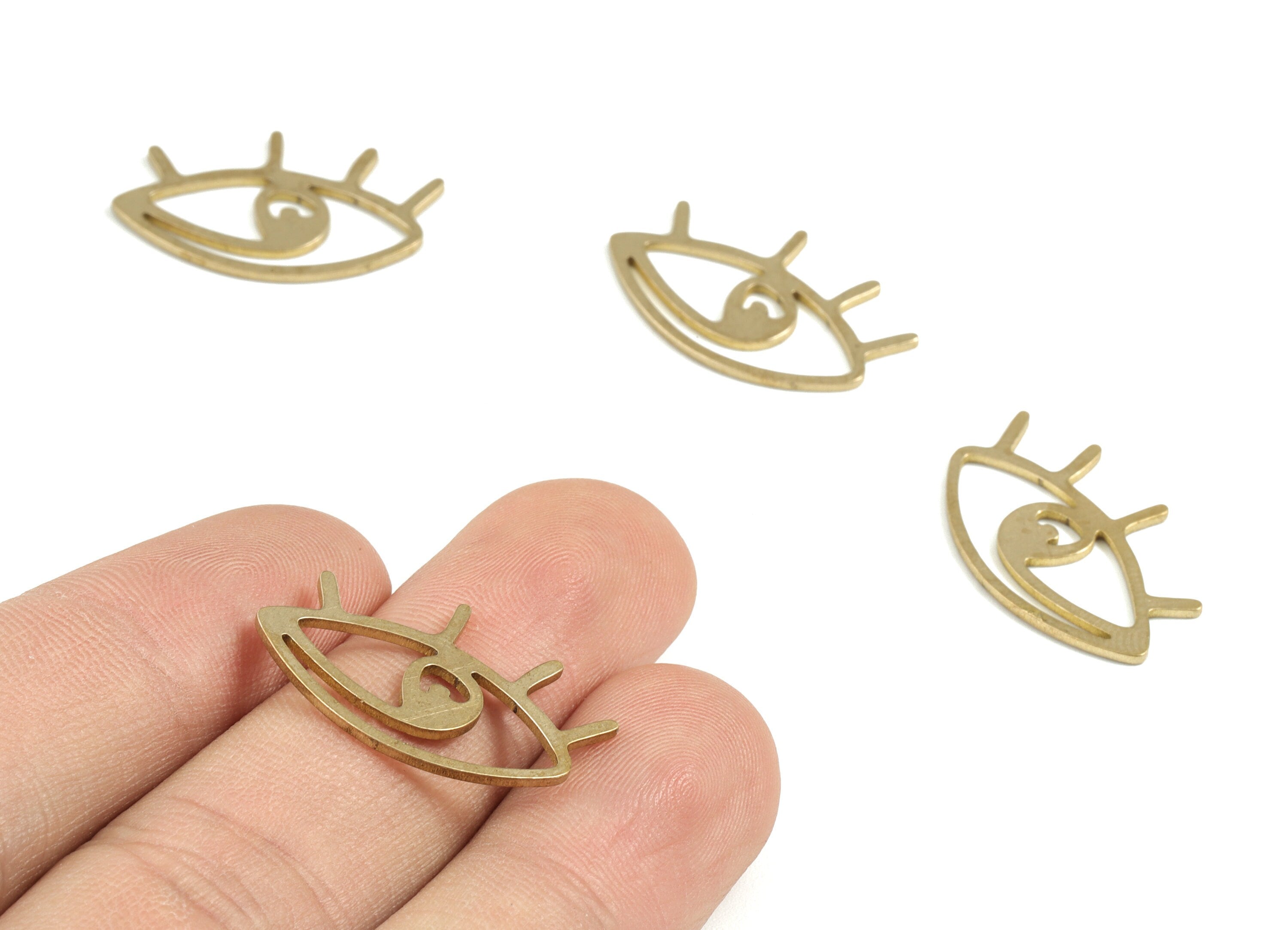 Brass Eye Earring Charms - Raw Brass Eye Pendant - Evil Eye Charm - Earring Findings - Jewelry Supplies - 25.29x15.87x0.96mm - PP3692 - DOMEDBAZAAR