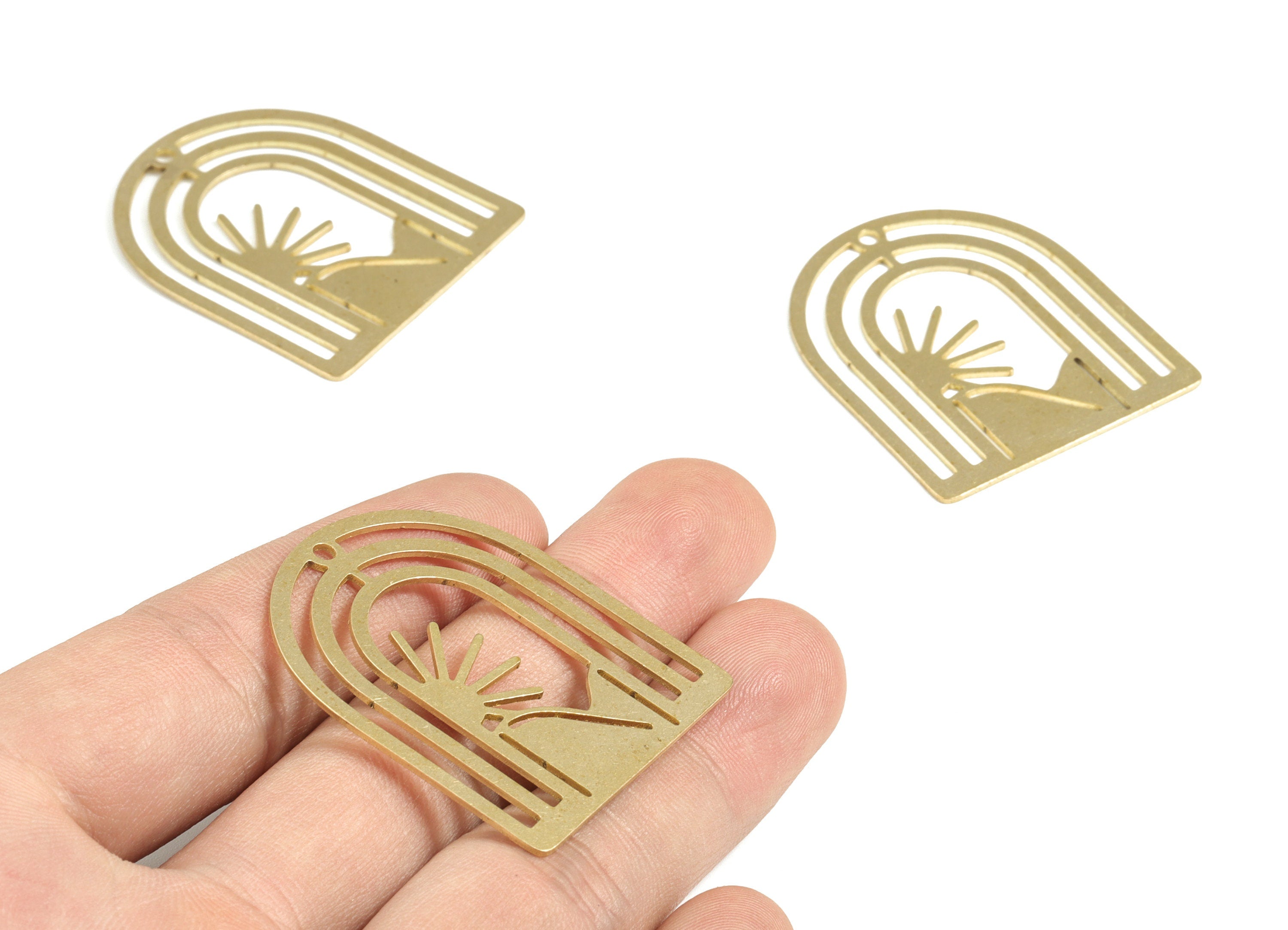 Rainbow Sun Domed Pendant - Raw Brass Rainbow Mountain Earring Charms - Half Oval Charms - Jewelry Making Supplies - 40x34x0.8mm - PP3636 - DOMEDBAZAAR