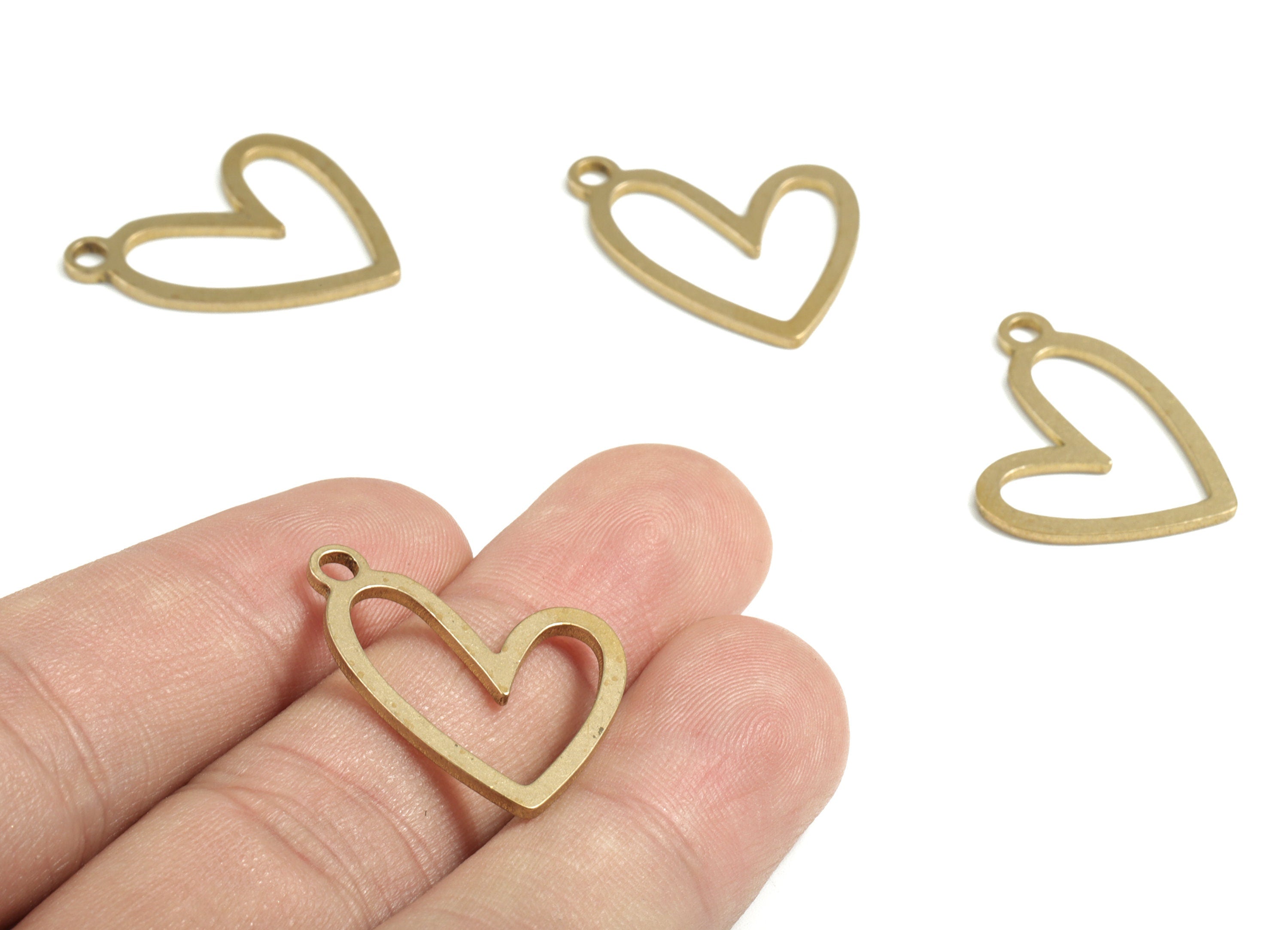 Brass Heart Earring Charms - Raw Brass Heart Pendant - Earring Findings - Jewelry Supplies - 26.13x21.08x1.12mm - PP3719 - DOMEDBAZAAR