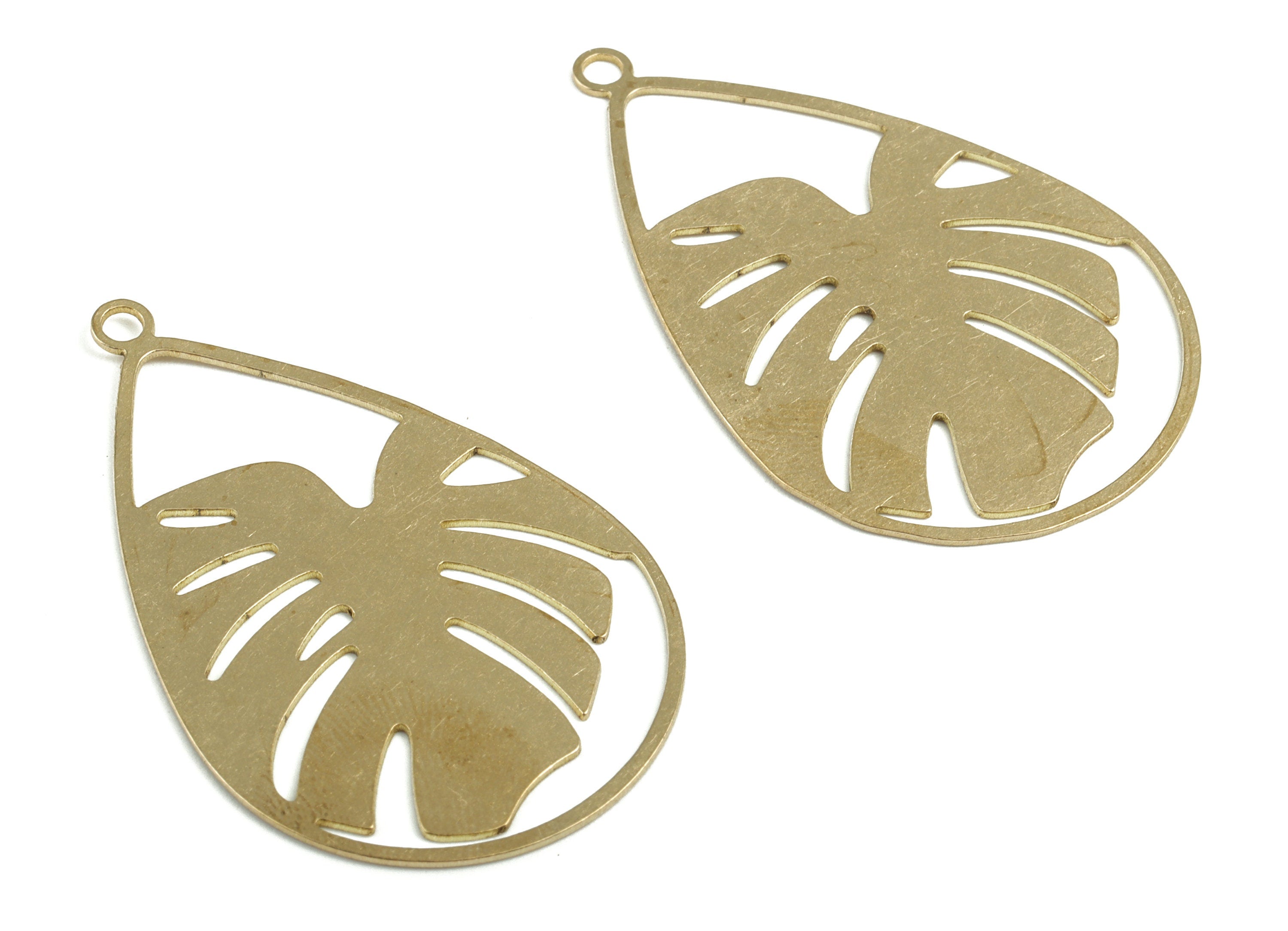 Brass Drop Monstera Earring Charms - Raw Brass Monstera Pendant - Earrings Finding - DIY Jewelry Supplies - 47.01x29.57x0.57mm - PPM4053 - DOMEDBAZAAR