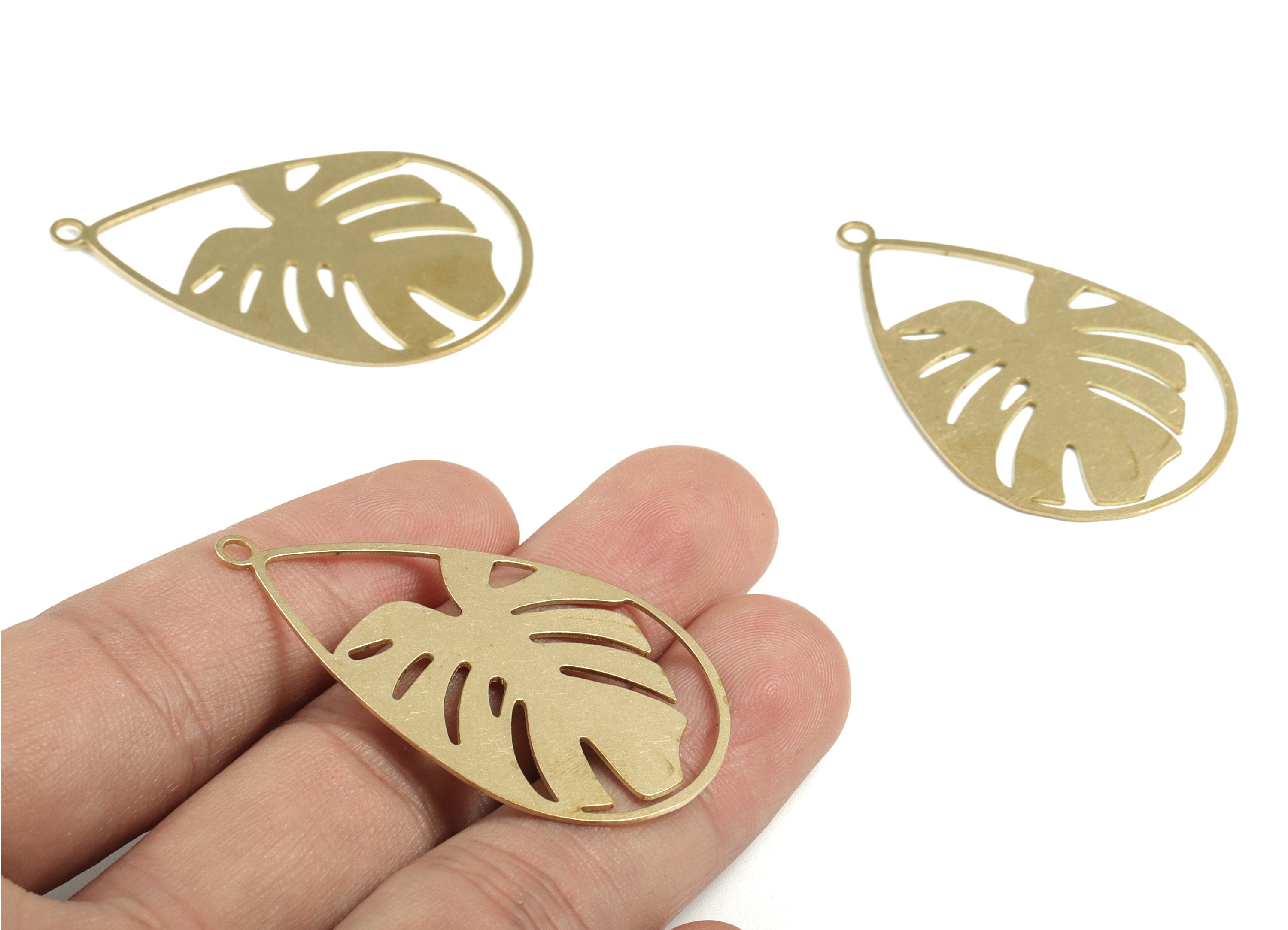Brass Drop Monstera Earring Charms - Raw Brass Monstera Pendant - Earrings Finding - DIY Jewelry Supplies - 47.01x29.57x0.57mm - PPM4053 - DOMEDBAZAAR