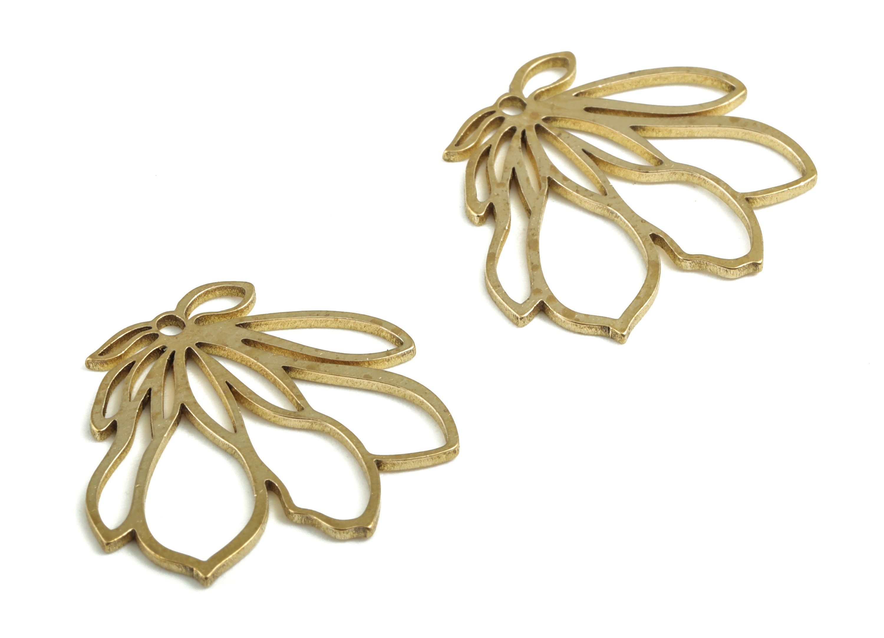 Brass Lotus Earring Charms - Raw Brass Flower Pendant - Earrings Finding - Jewelry Supplies - 20.13x19.86x0.83mm - PP3718 - DOMEDBAZAAR
