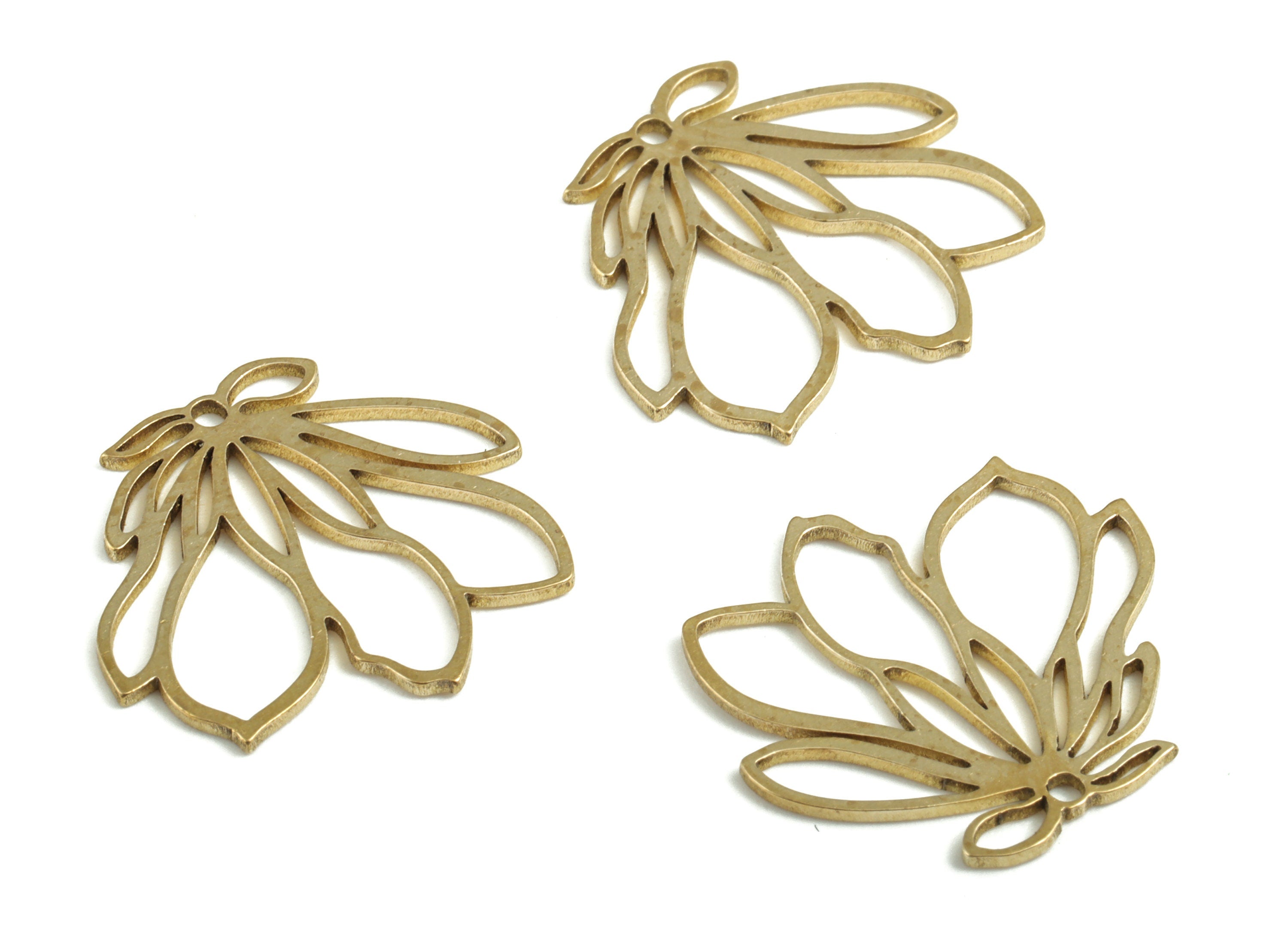 Brass Lotus Earring Charms - Raw Brass Flower Pendant - Earrings Finding - Jewelry Supplies - 20.13x19.86x0.83mm - PP3718 - DOMEDBAZAAR