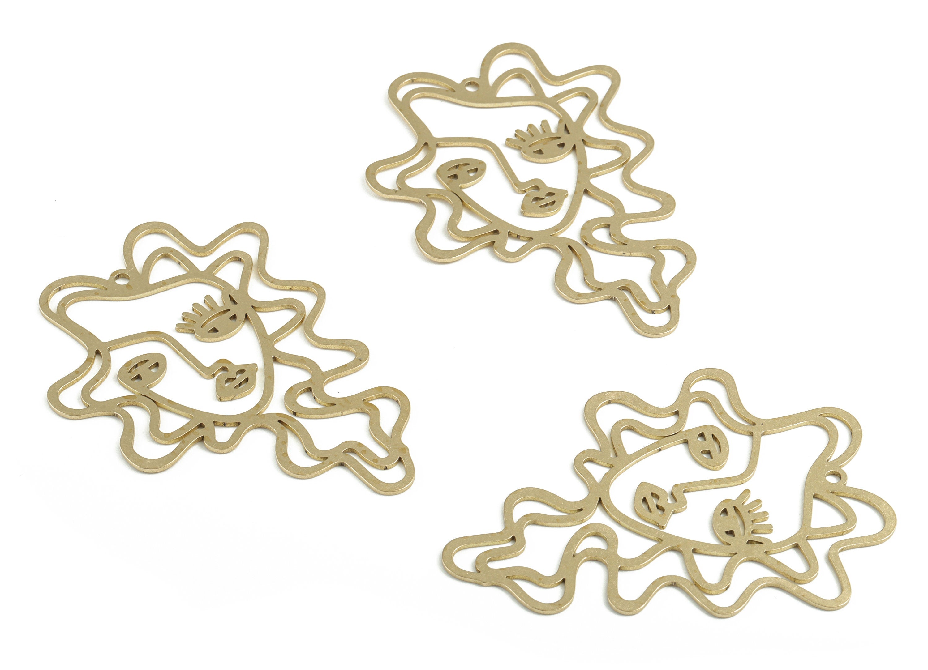 Brass Women Hair Earring Charms - Raw Brass Women Hair Pendant - Earring Findings - Jewelry Supplies - 58.91x41.17x0.95mm - PP3686 - DOMEDBAZAAR