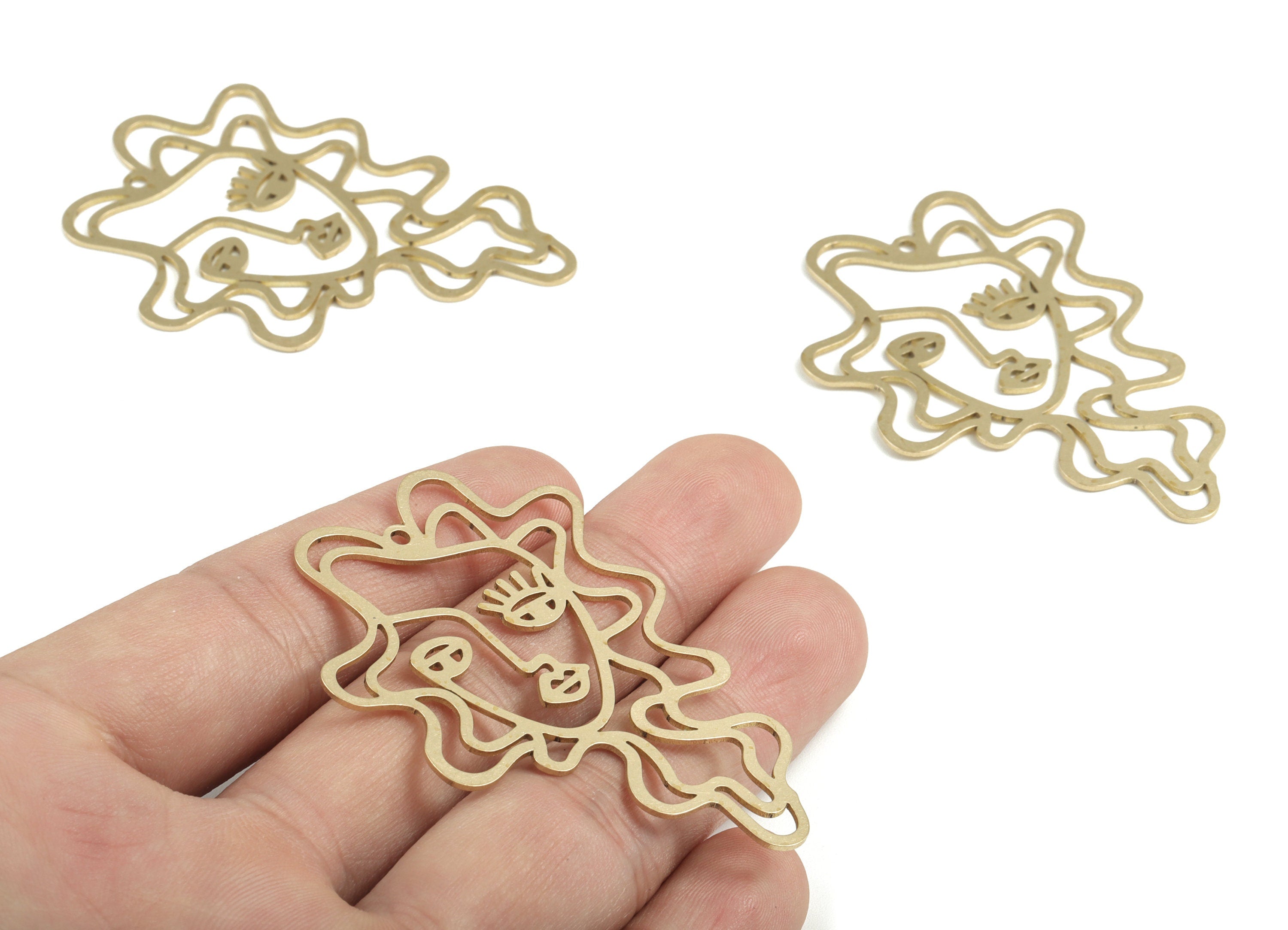 Brass Women Hair Earring Charms - Raw Brass Women Hair Pendant - Earring Findings - Jewelry Supplies - 58.91x41.17x0.95mm - PP3686 - DOMEDBAZAAR