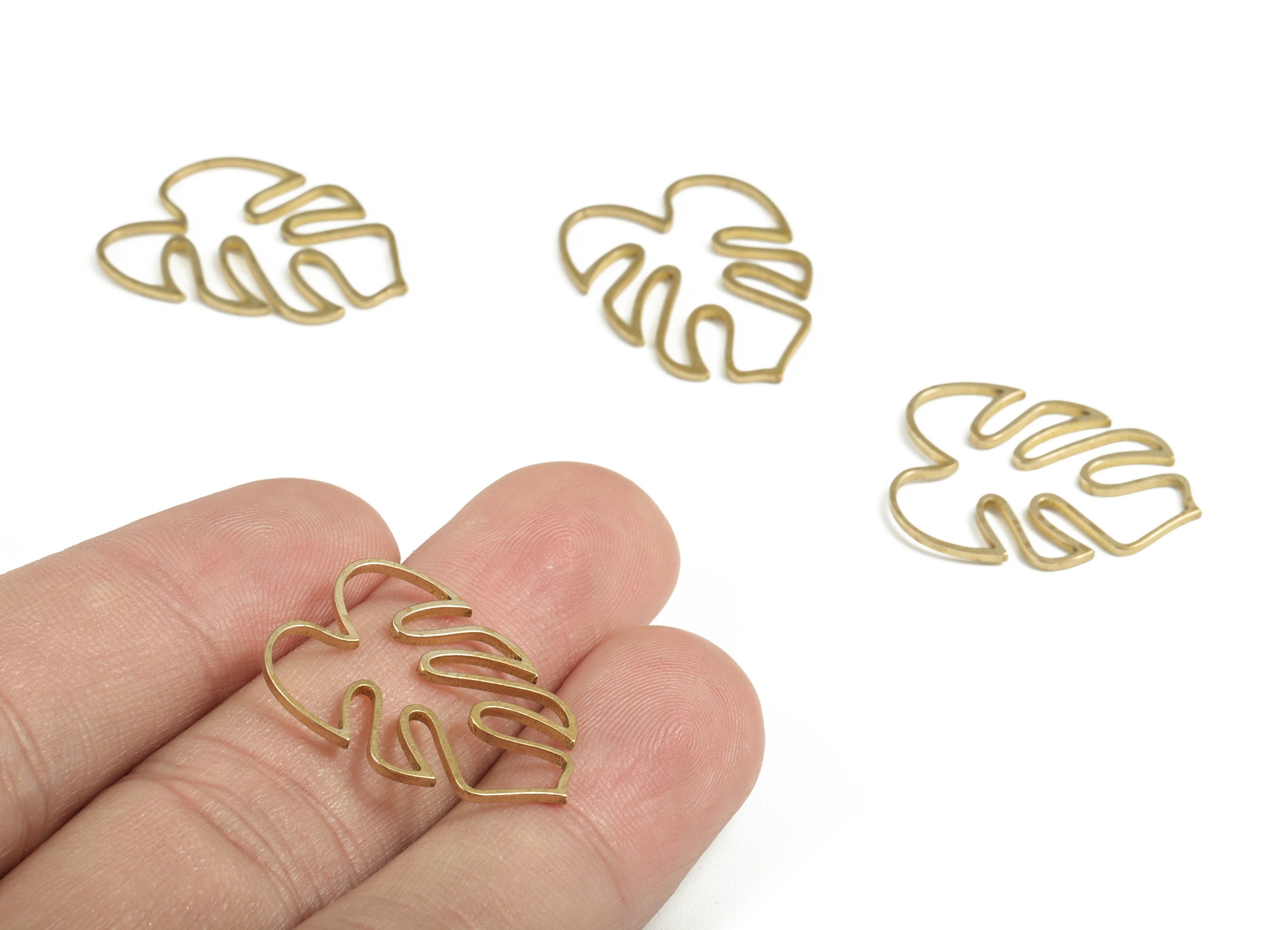 Brass Geometric Hollow Monstera Earring Charms - Raw Brass Leaf Pendant - Earring Findings - Jewelry Supplies - 24.66x18.95x0.94mm - PP3742 - DOMEDBAZAAR