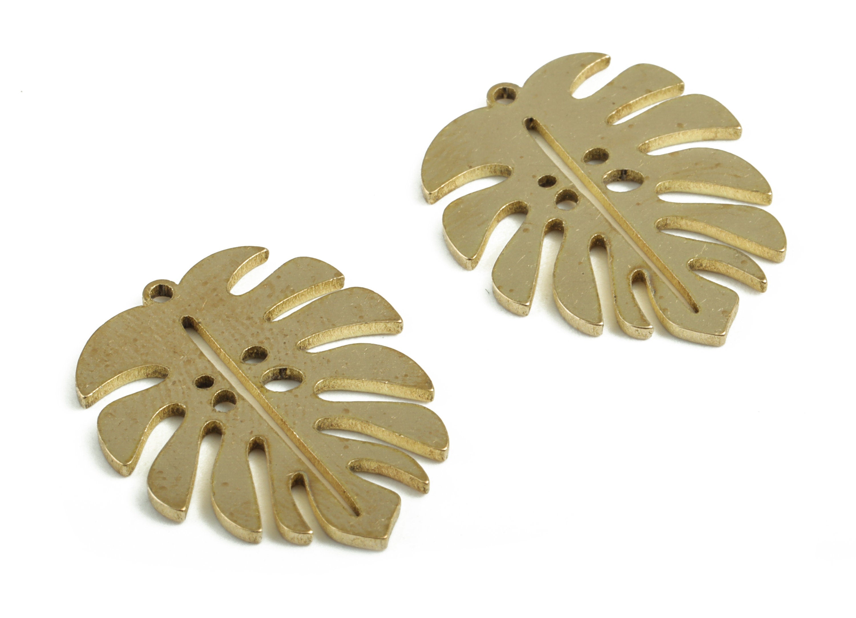 Brass Monstera Earring Charms - Raw Brass Leaf Pendant - Earring Findings - Jewelry Supplies - 20.12x16.54x0.95mm - PP3716 - DOMEDBAZAAR
