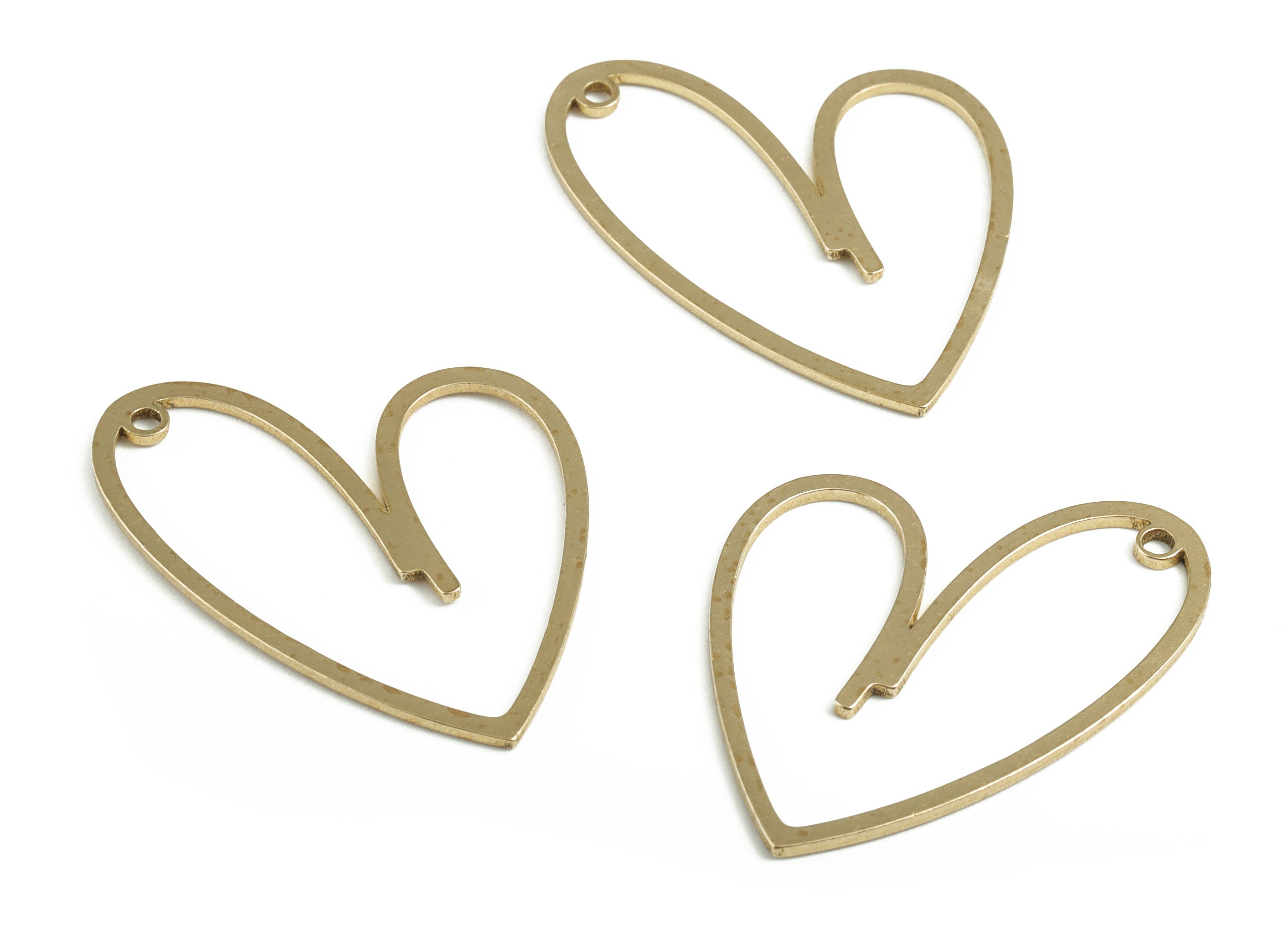 Brass Irregular Heart Charms - Raw Brass Heart Pendant – DIY Earring Components – Open Heart Connector - 36.15x28.17x0.98mm - PP3756 - DOMEDBAZAAR