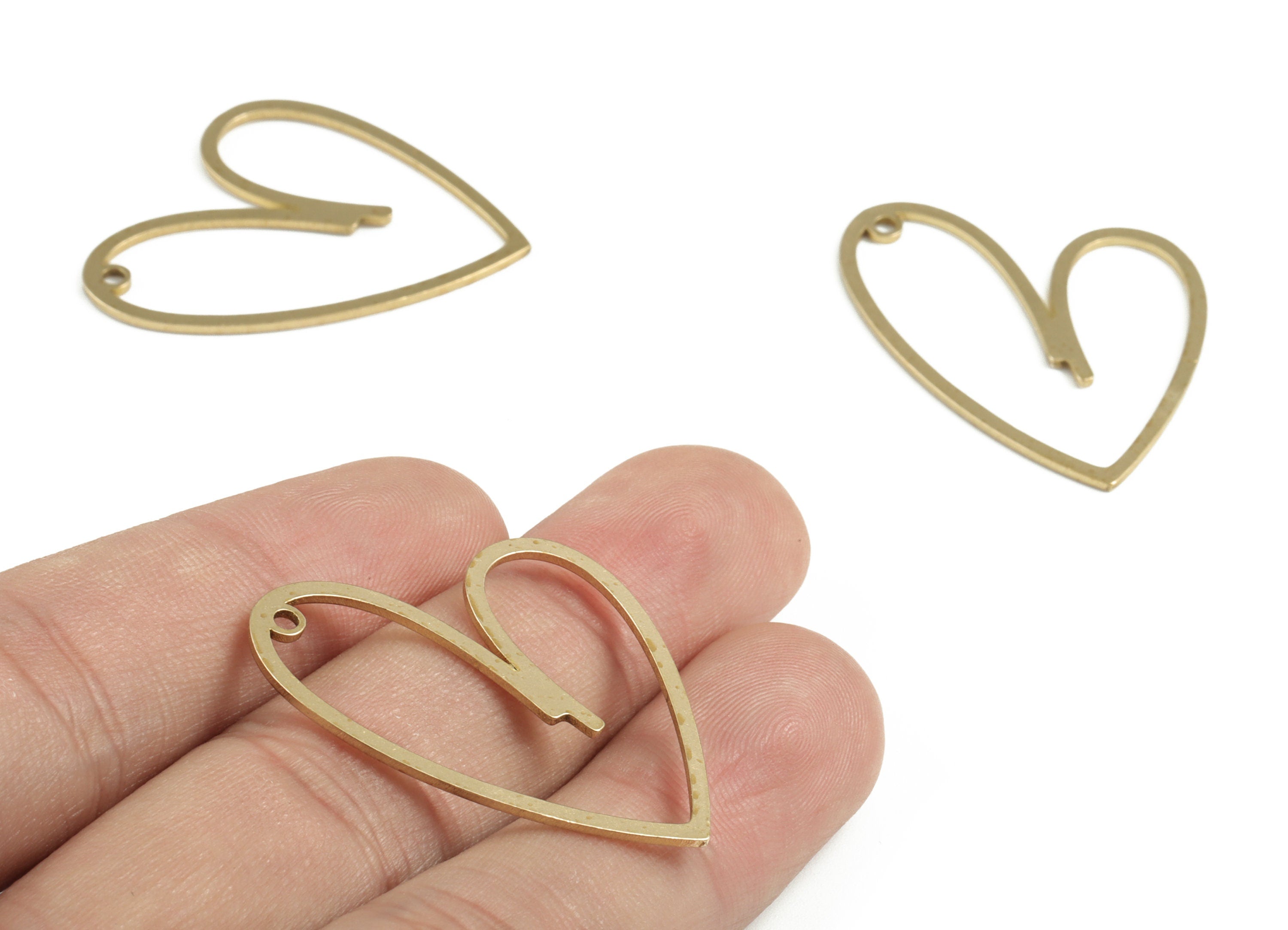 Brass Irregular Heart Charms - Raw Brass Heart Pendant – DIY Earring Components – Open Heart Connector - 36.15x28.17x0.98mm - PP3756 - DOMEDBAZAAR