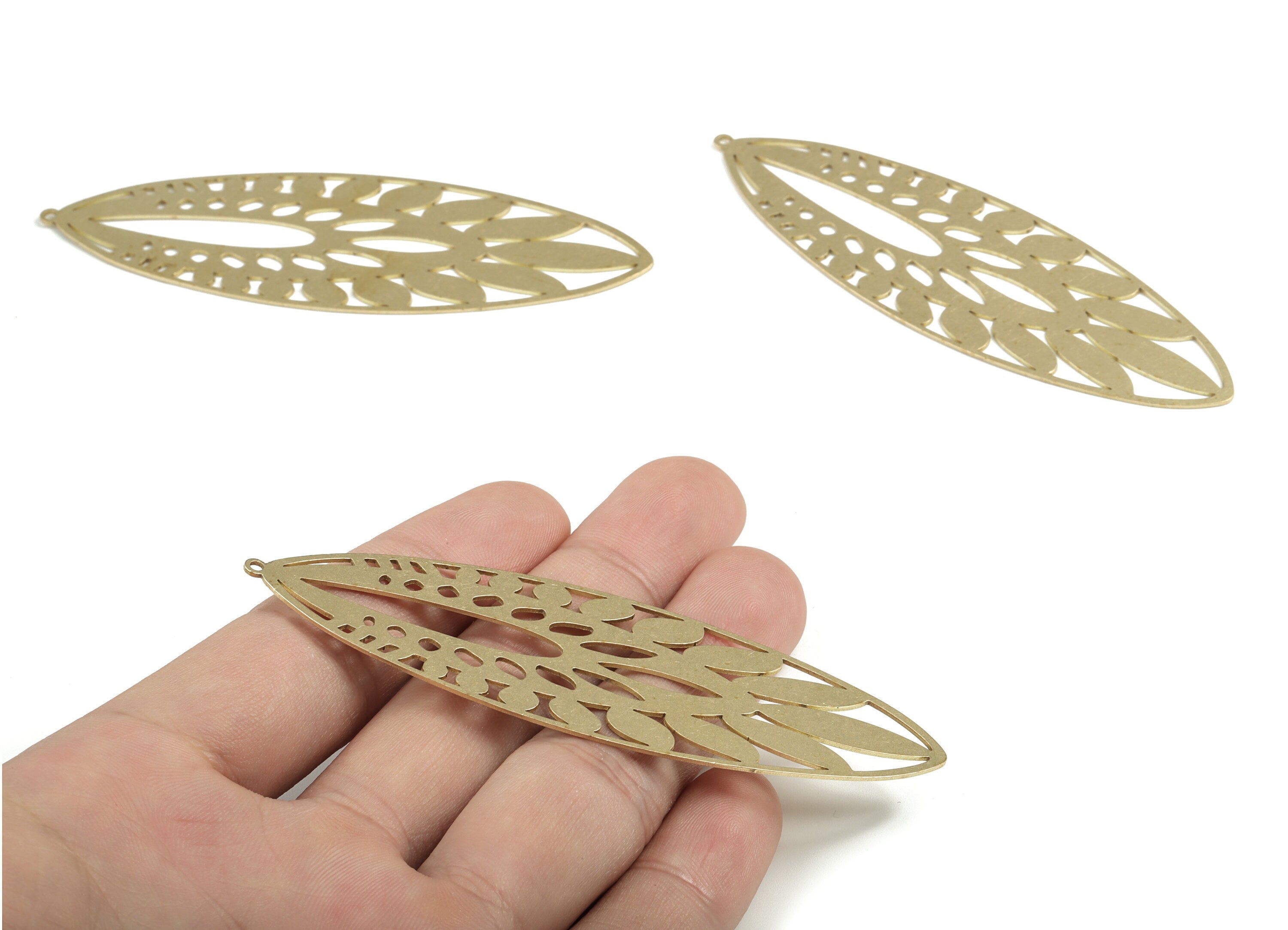 Brass Leaf Earring Charms - Filigree Oval Charm - Raw Brass Leaf Pendant - Earrings Finding - Jewelry Supplies - 89.73x28.12x0.71m - PP3687 - DOMEDBAZAAR