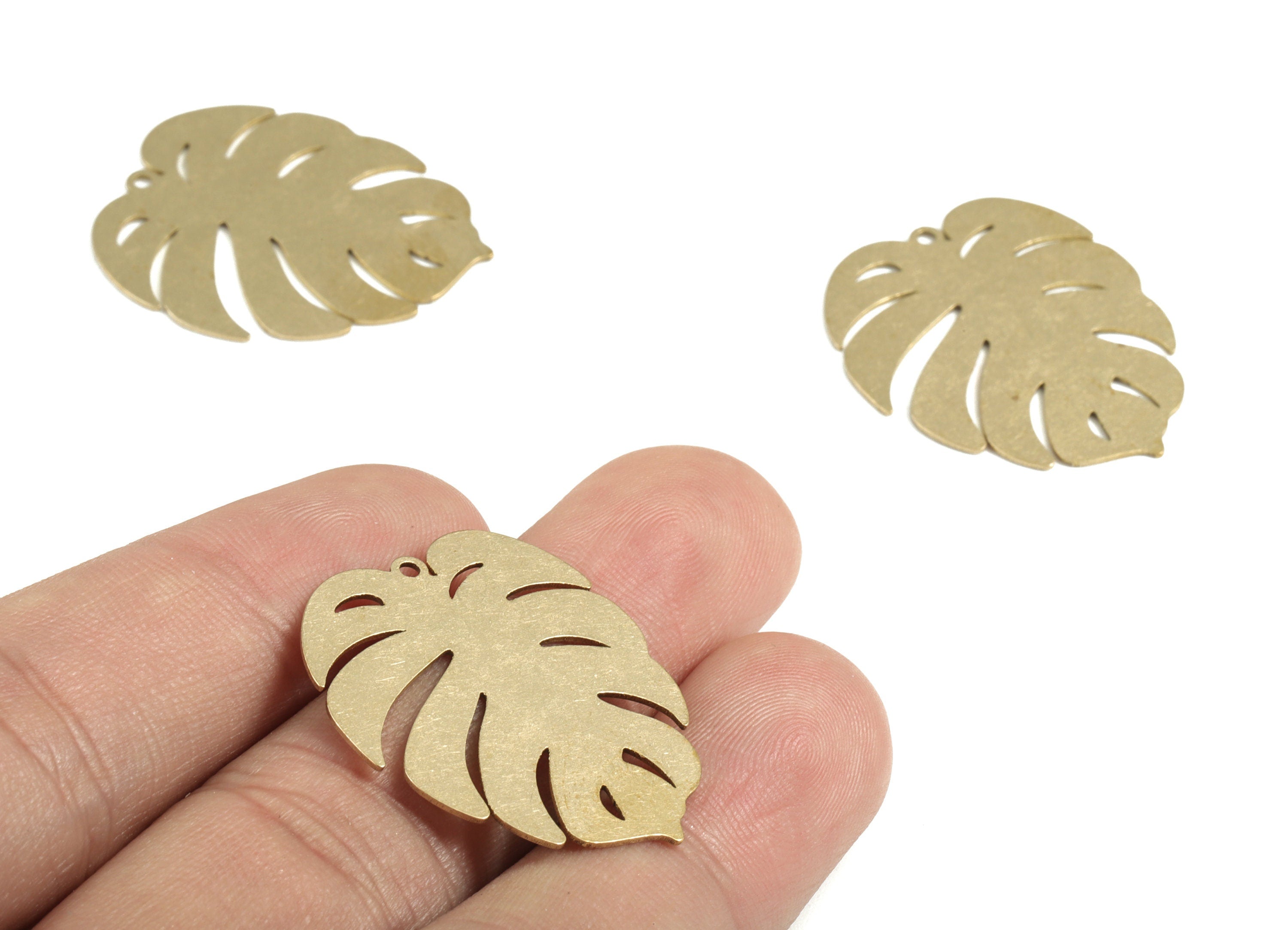 Brass Monstera Earring Charms - Raw Brass Monstera Pendant - Earrings Finding - DIY Jewelry Supplies - 29.49x25.09x0.56mm - PPM4034 - DOMEDBAZAAR