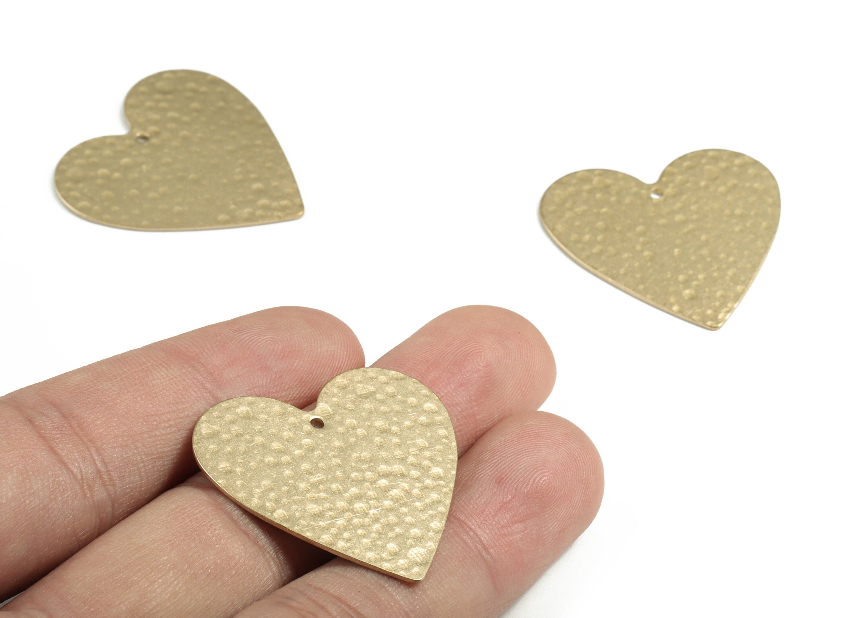 Brass Hammered Heart Earring Charms - Raw Brass Heart Pendant - Earring Findings - DIY Heart Jewelry Supplies - 31.7x31.14x0.84mm - PP3672 - DOMEDBAZAAR