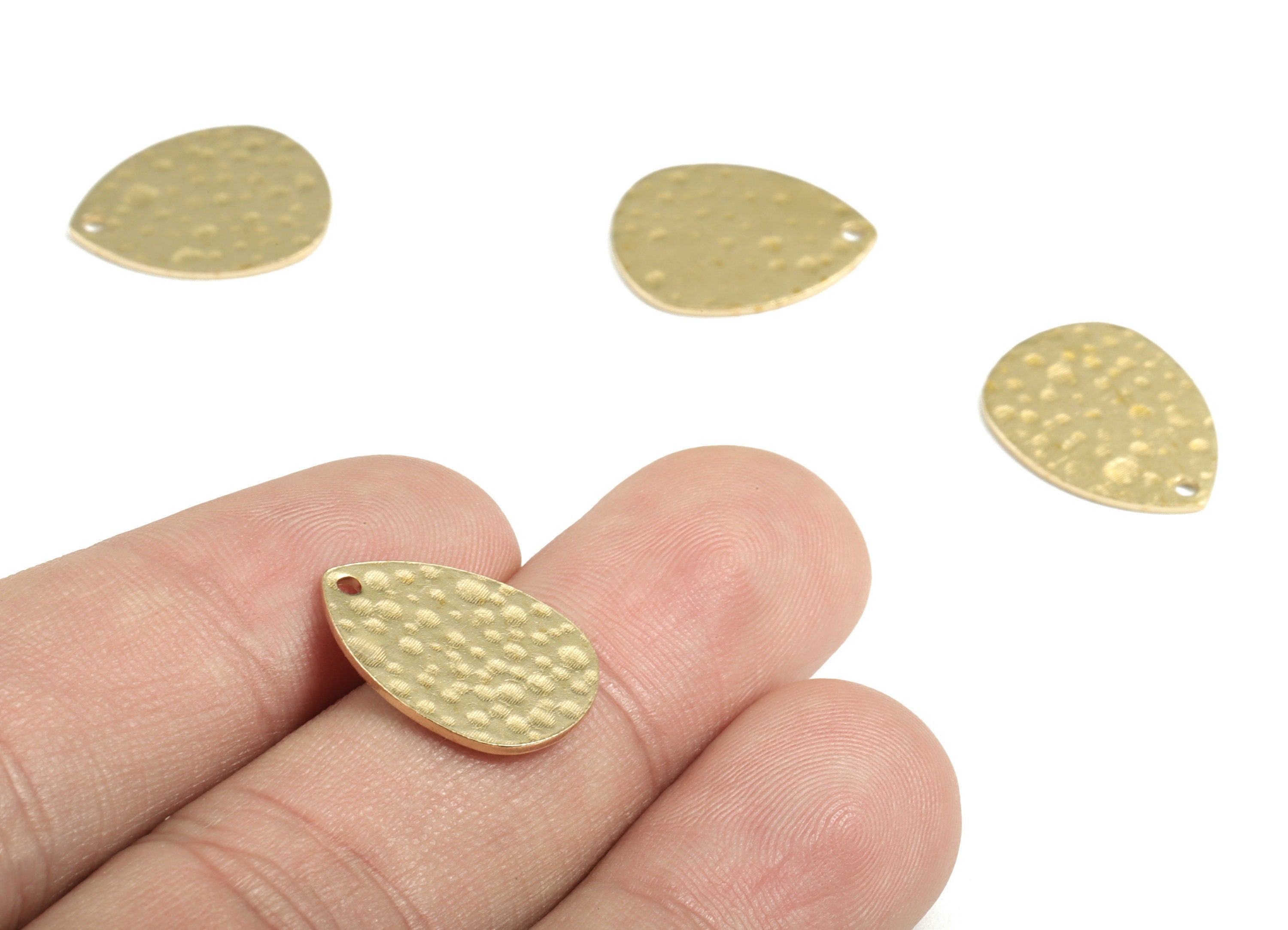 Brass Hammered Drop Earring Charms - Raw Brass Drop Pendant - Earring Findings - Jewelry Supplies - 17.62x13.48x0.83mm - PP3676 - DOMEDBAZAAR