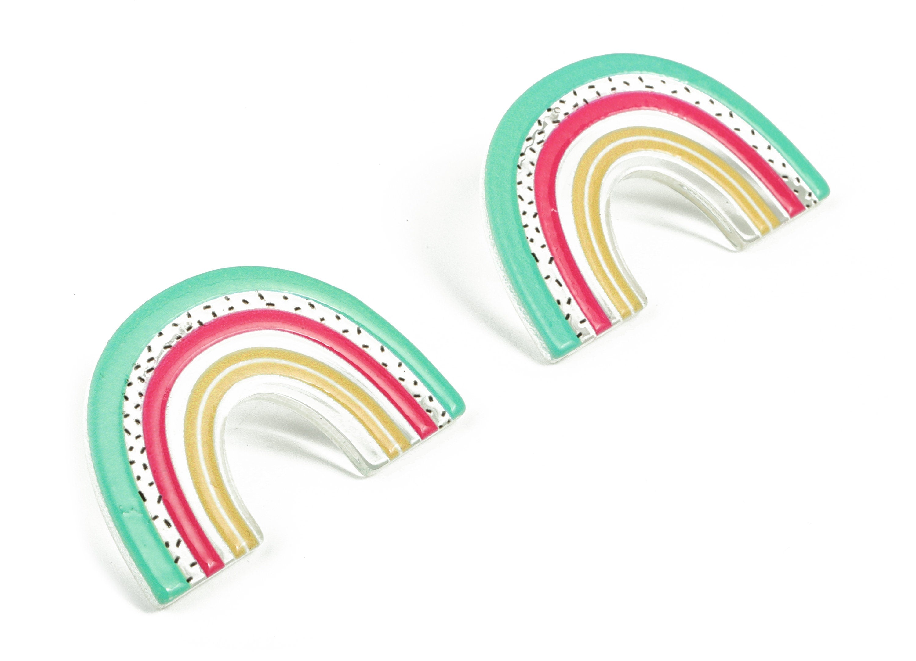 Acrylic Rainbow Earring Post - Acrylic Candy Earring Stud - 316 Stainless Steel - DIY Jewelry Making Supplies - 39.81x26.16x2.95mm - AC2208A - DOMEDBAZAAR