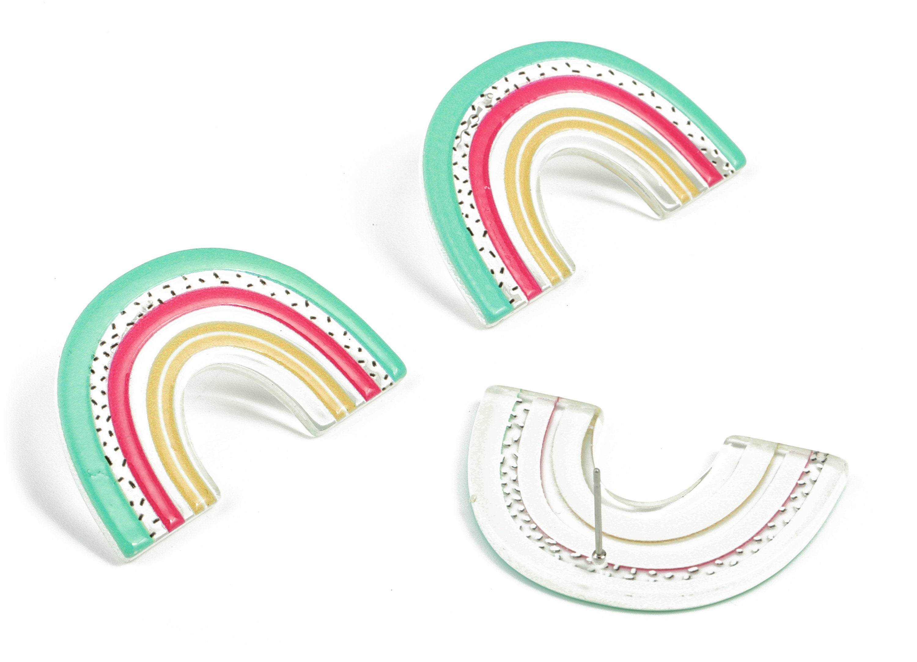 Acrylic Rainbow Earring Post - Acrylic Candy Earring Stud - 316 Stainless Steel - DIY Jewelry Making Supplies - 39.81x26.16x2.95mm - AC2208A - DOMEDBAZAAR