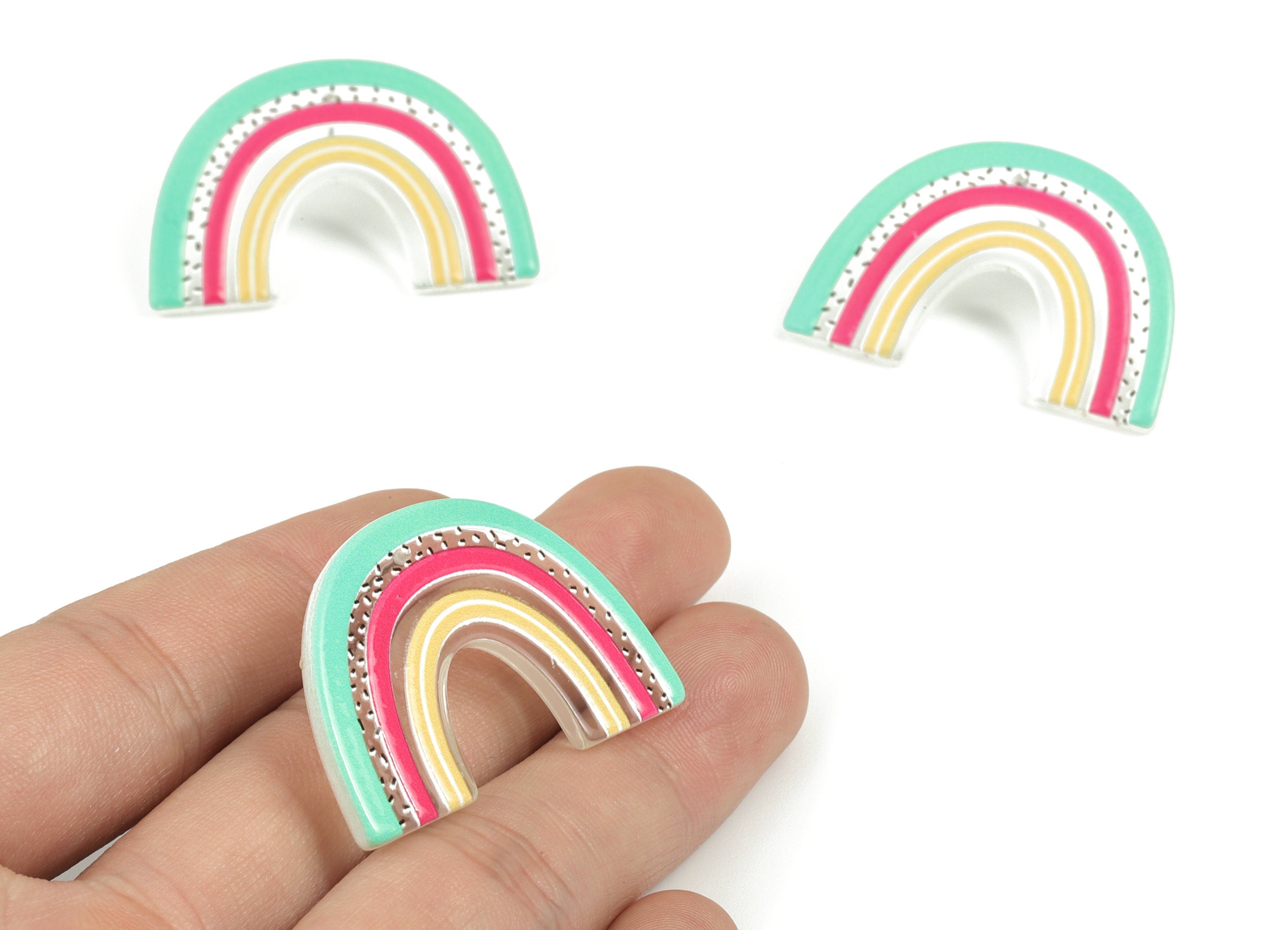 Acrylic Rainbow Earring Post - Acrylic Candy Earring Stud - 316 Stainless Steel - DIY Jewelry Making Supplies - 39.81x26.16x2.95mm - AC2208A - DOMEDBAZAAR