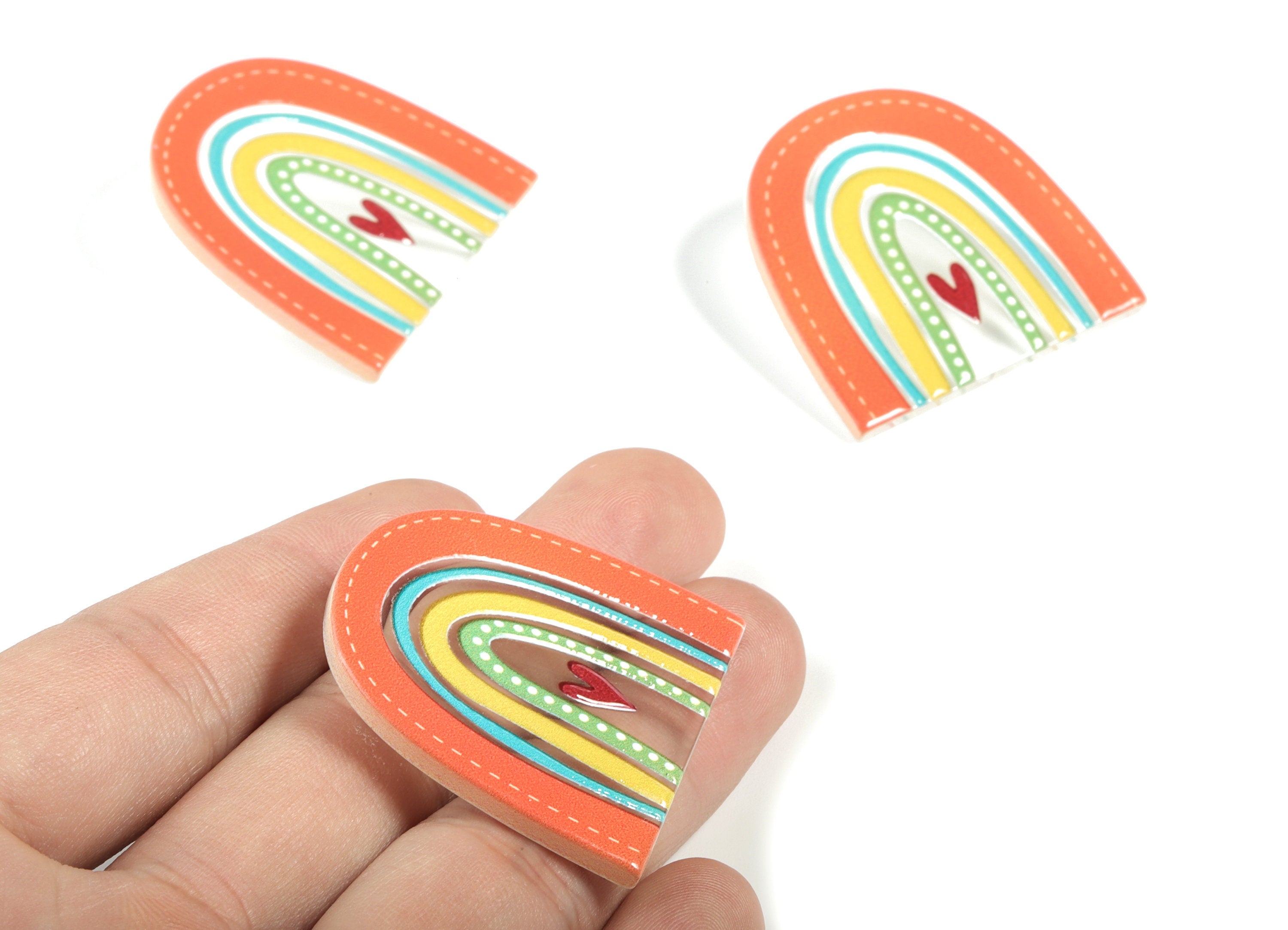 Acrylic Rainbow Earring Post - Acrylic Rainbow Heart Earring Stud - 316 Stainless Steel - Jewelry Supplies - 35.98x36.69x2.92mm - AC2207A - DOMEDBAZAAR