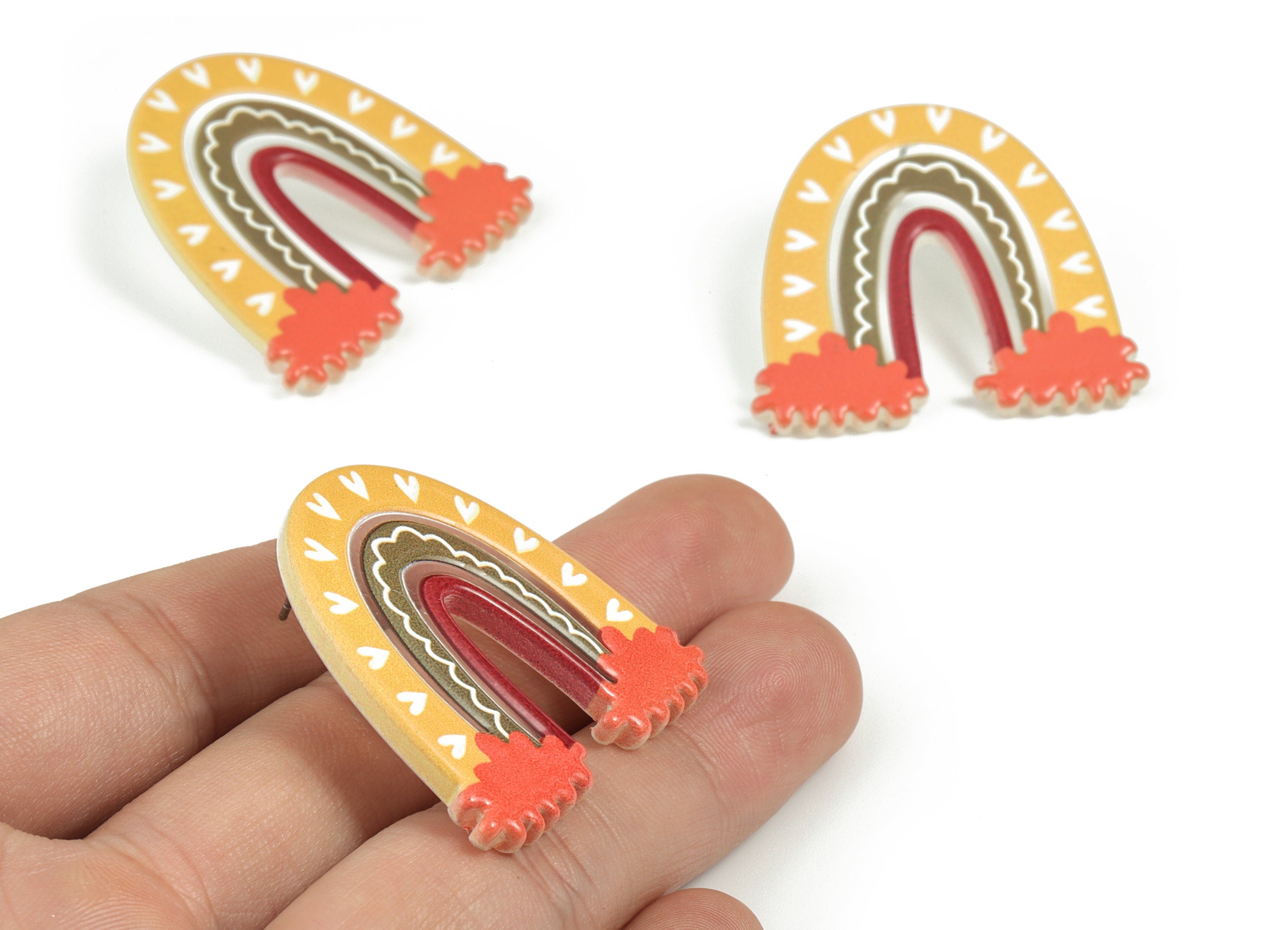 Acrylic Rainbow Earring Post - Acrylic Rainbow Colud Earring Stud - 316 Stainless Steel - Jewelry Supplies - 35.95x38.98x2.98mm - AC2200 - DOMEDBAZAAR