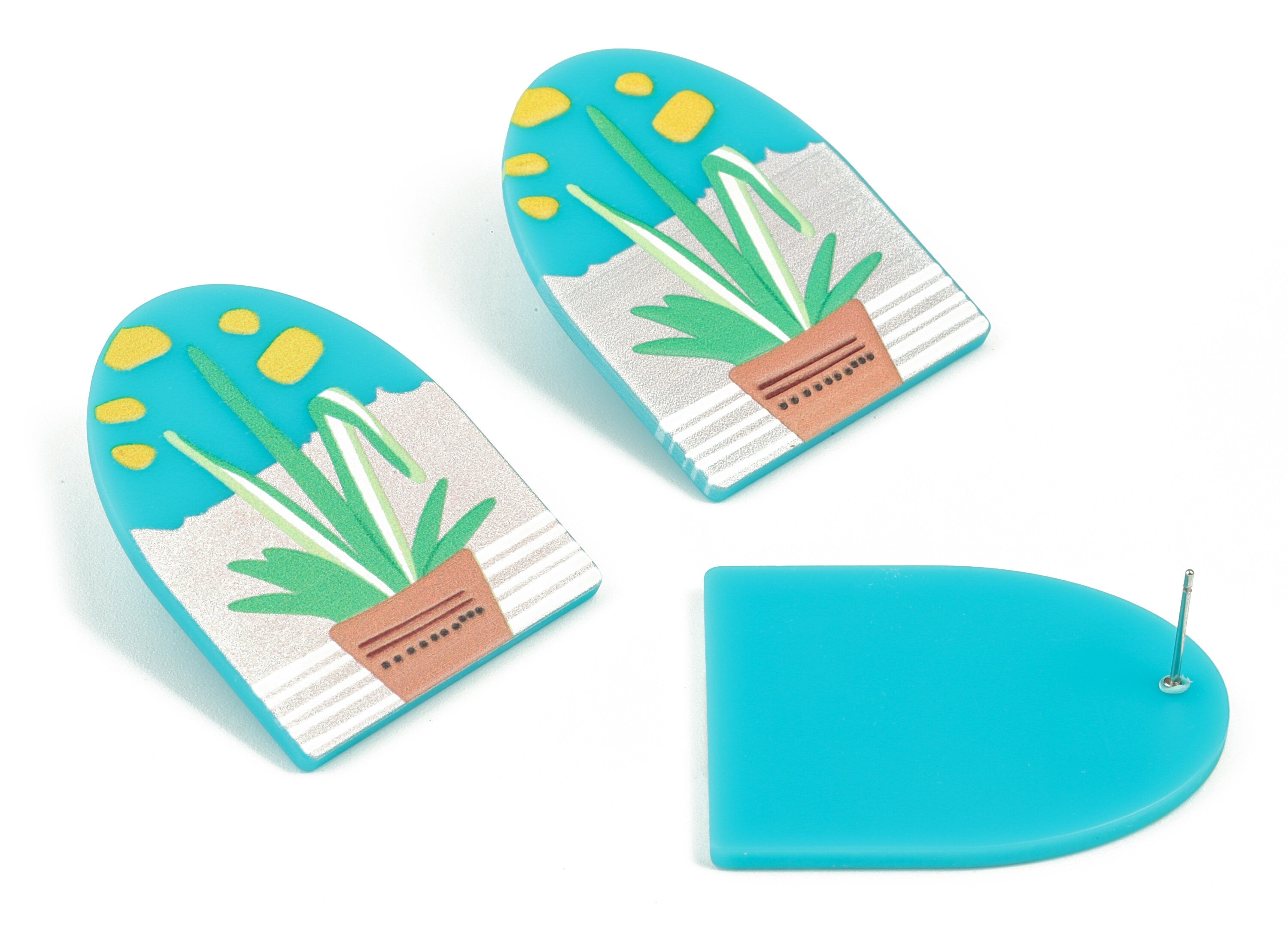 Acrylic D Earring Post - Printing Flower Oval Domed Earring Stud - 316 Stainless Steel - Jewelry Supplies - 40.05x30.42x2.26mm - AC2169 - DOMEDBAZAAR