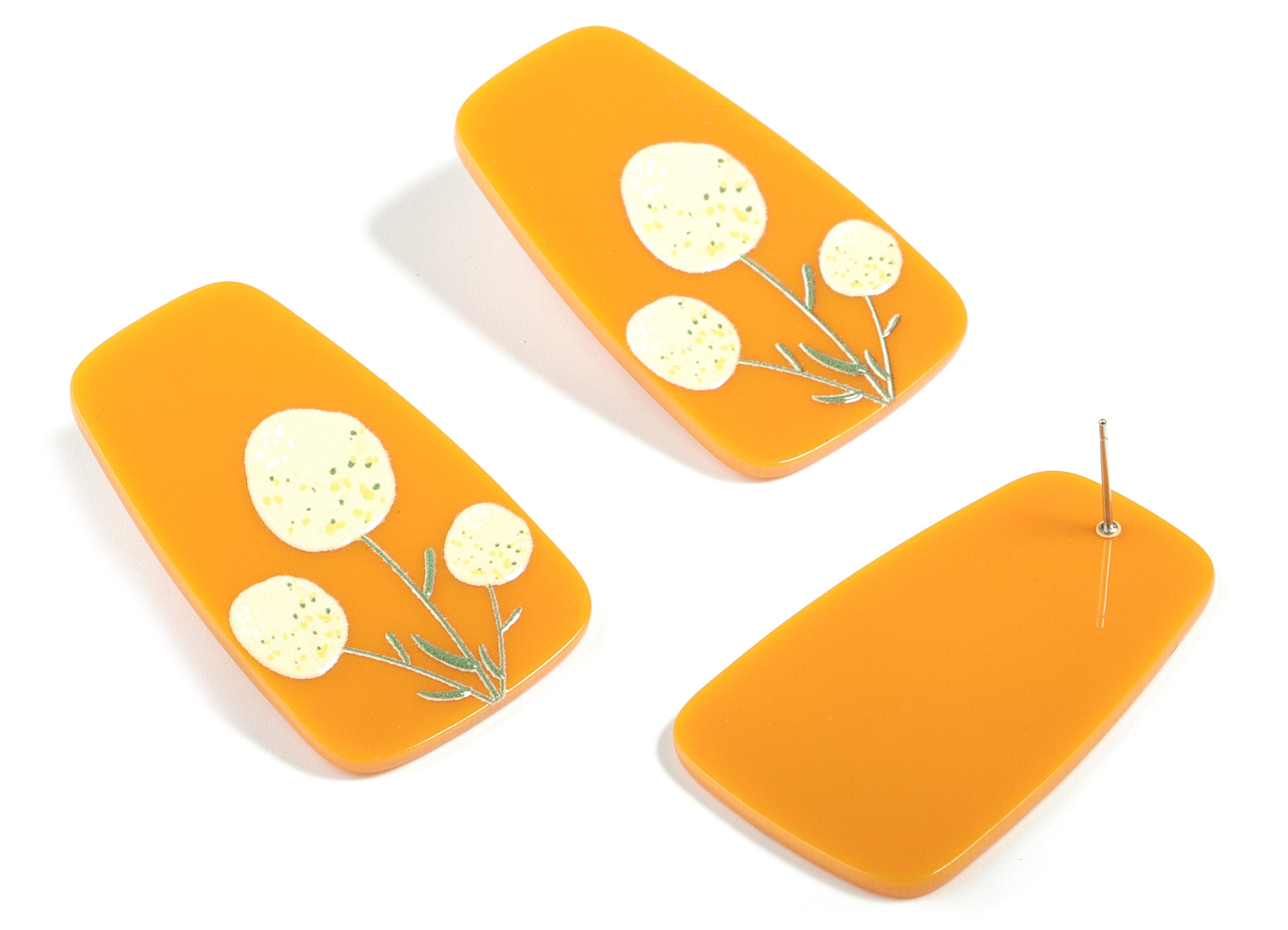 Acrylic Yellow Flower Earring Post - Acrylic Geometry Earring Stud - 316 Stainless Steel - Jewelry Supplies - 45.51x27.21x2.54mm - AC2168 - DOMEDBAZAAR