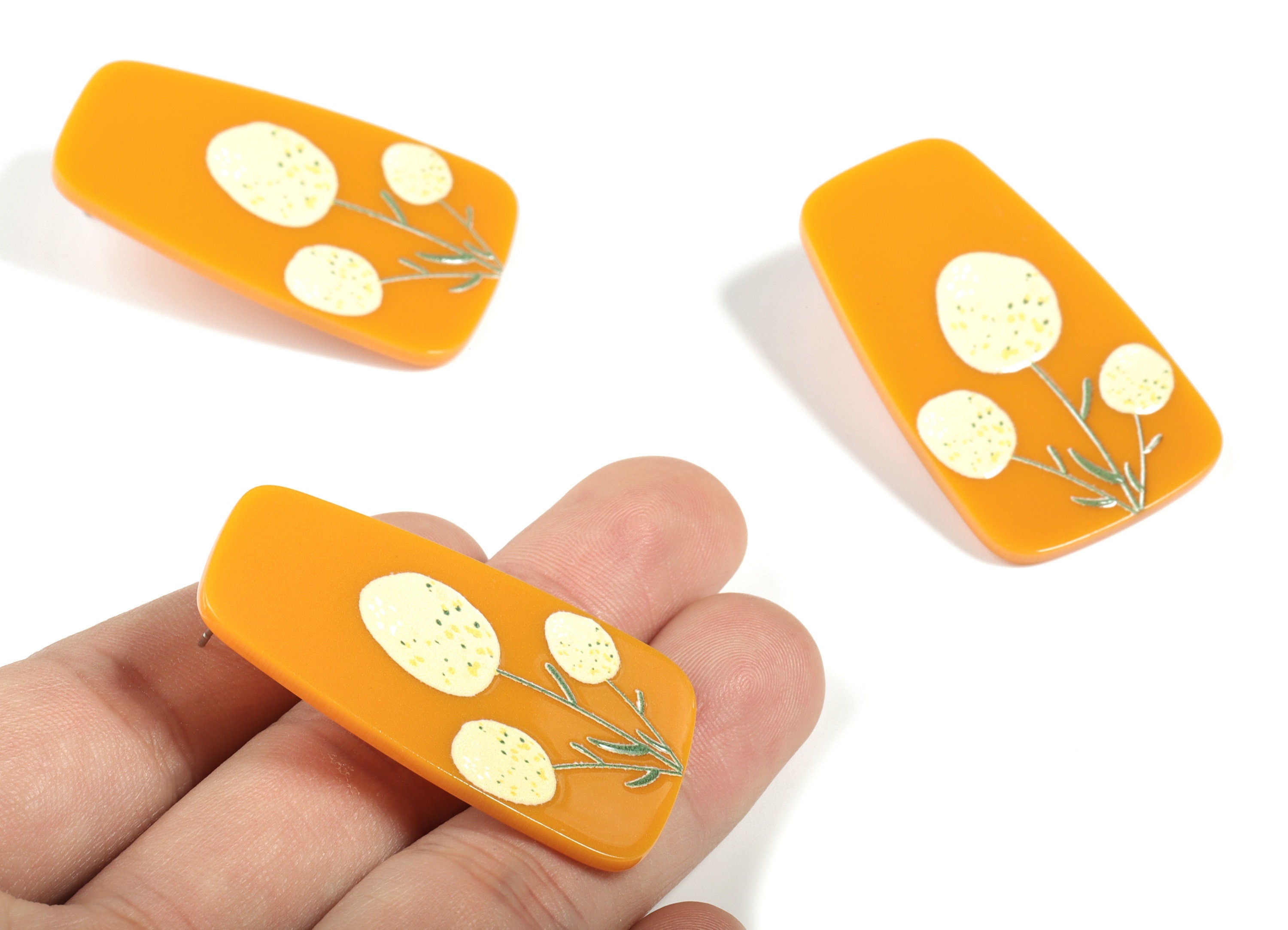 Acrylic Yellow Flower Earring Post - Acrylic Geometry Earring Stud - 316 Stainless Steel - Jewelry Supplies - 45.51x27.21x2.54mm - AC2168 - DOMEDBAZAAR