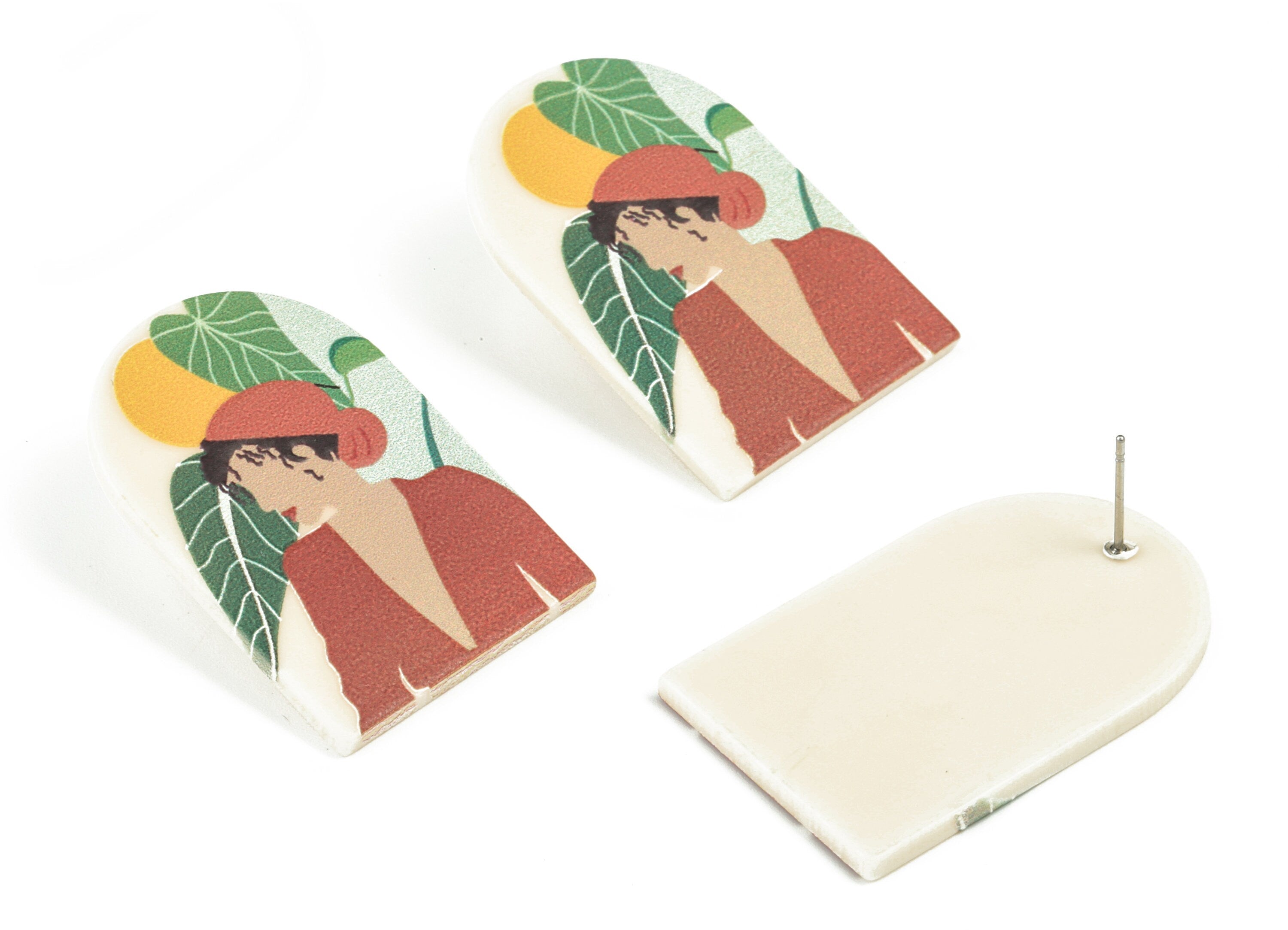 Acrylic Landscape Earring Post – Woman Oval Domed Earring Stud - 316 Stainless Steel - Jewelry Supplies - 39.98x25.98x2.61mm - AC2165 - DOMEDBAZAAR