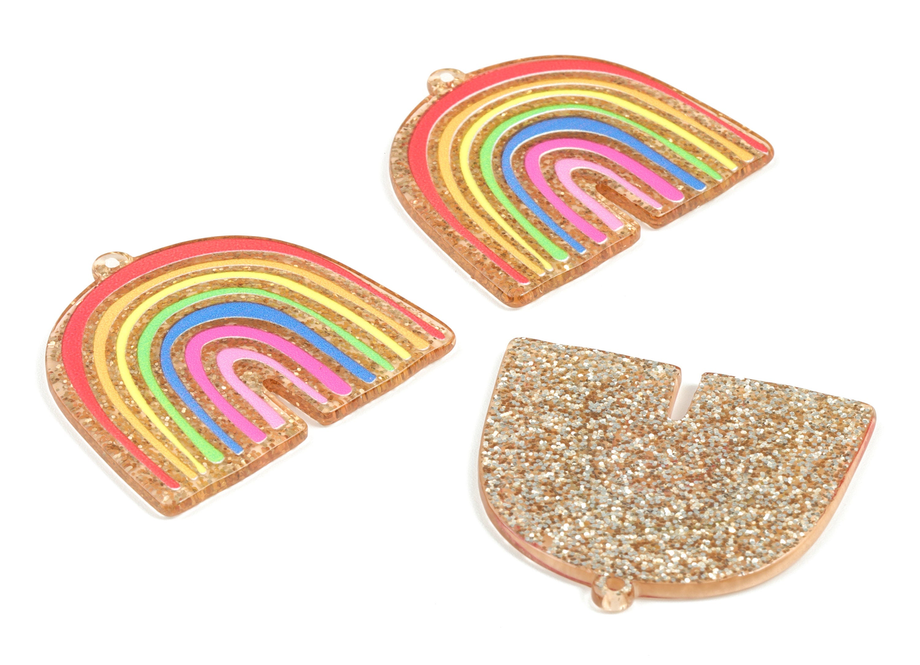 Acrylic Rainbow Earring Charms - Acrylic Rainbow Cloud Pendant - Earring Findings - Jewellery Supplies - 35.33x39.27x2.08mm - AC2204 - DOMEDBAZAAR